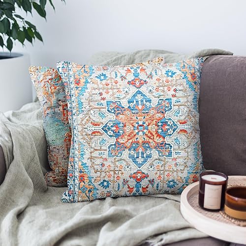 Miniatura 9 de Fundas de almohada decorativas de lino bohemio naranja azul de 16 x 16 pulgadas, fundas de almohada para decoración del hogar, sofá, automóvil, sala