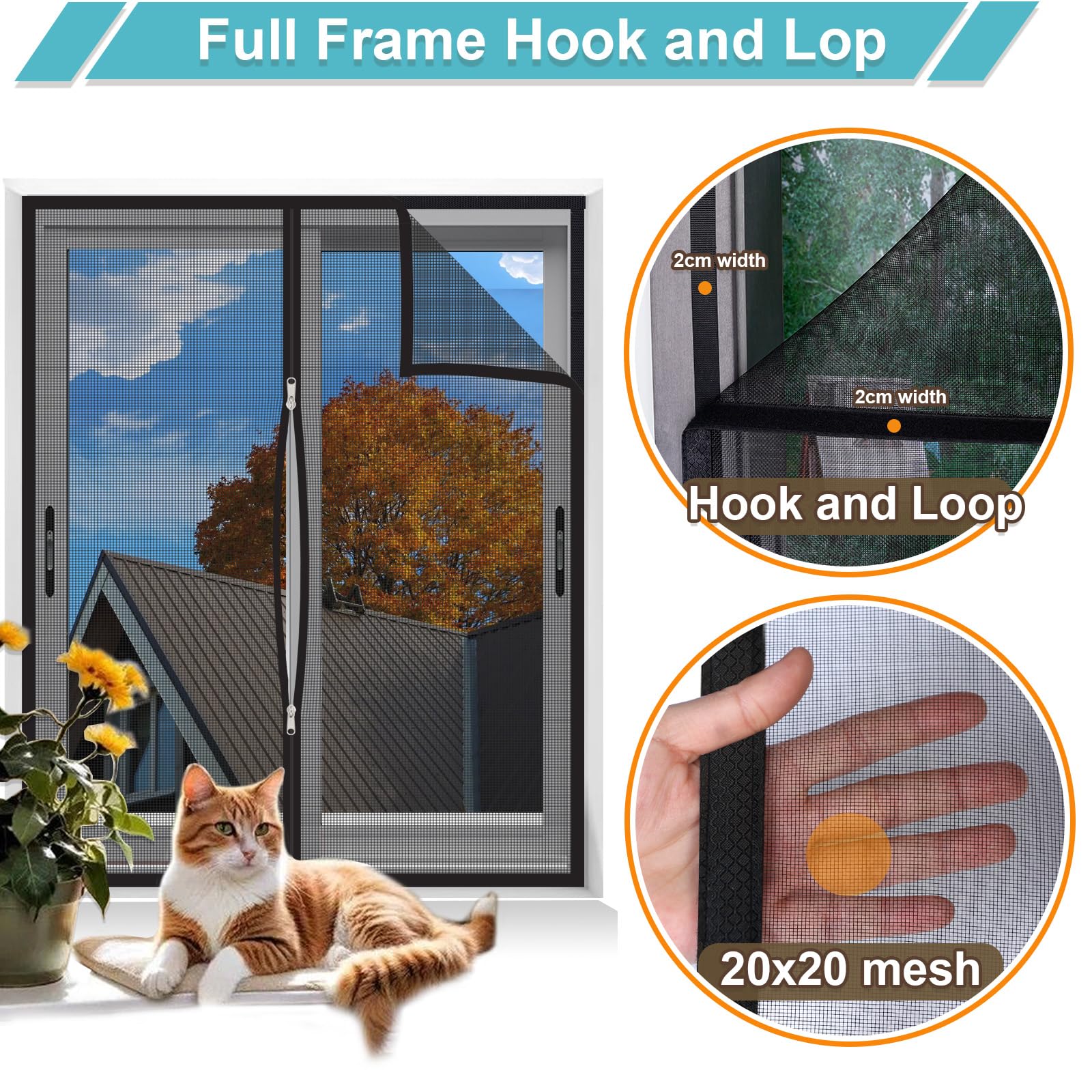 MAGICDOOR Moustiquaire Fenêtre Renforcée pour Chat 180x165cm, Noir
