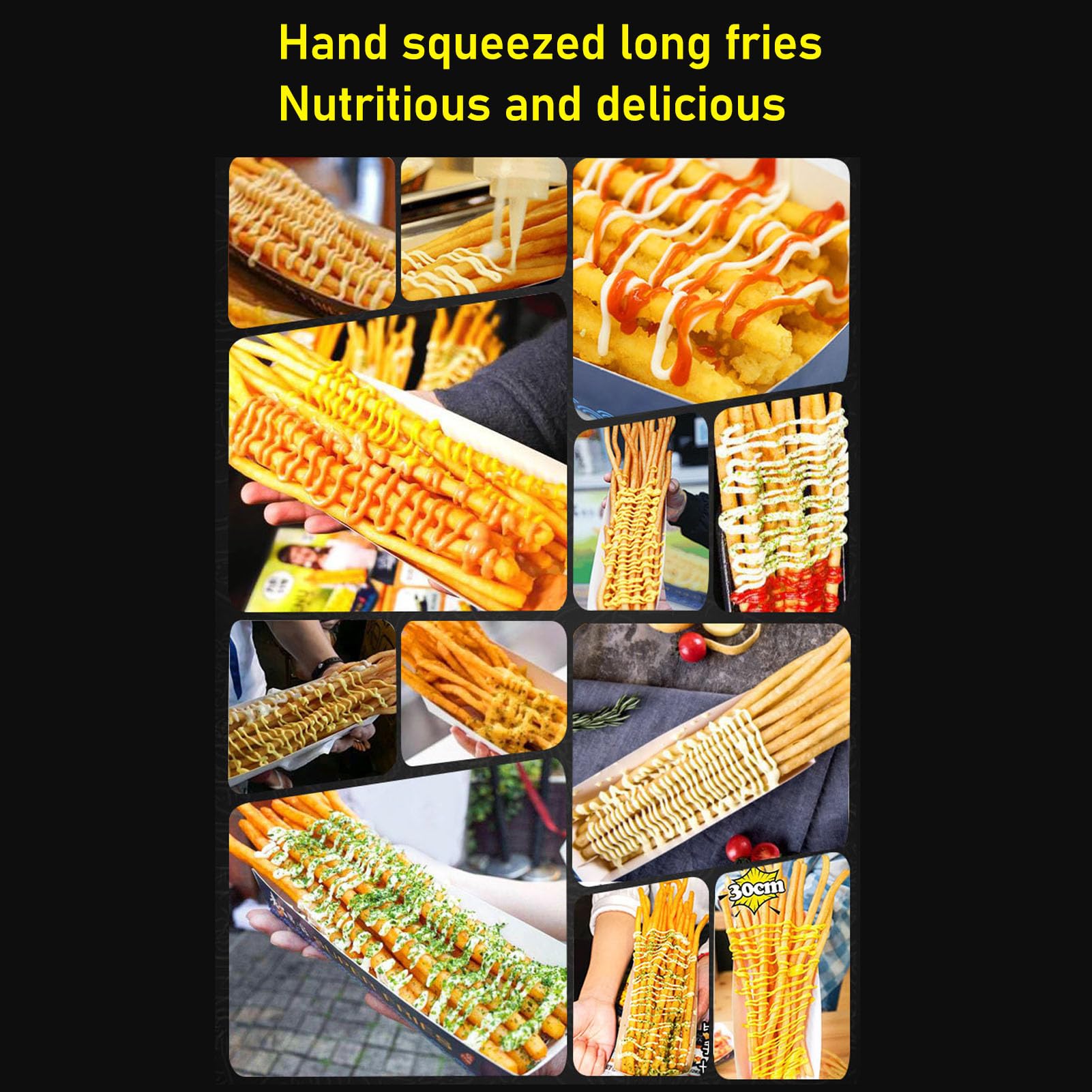 Pommes-Frites-Quetscher, 30 Cm, Pommes-Extruder, Lange -Frites-Presse, Kartoffel-Extruder, Manuell, Edelstahl, Gleichmäßiges Pressen mit Einfacher Bedienung für