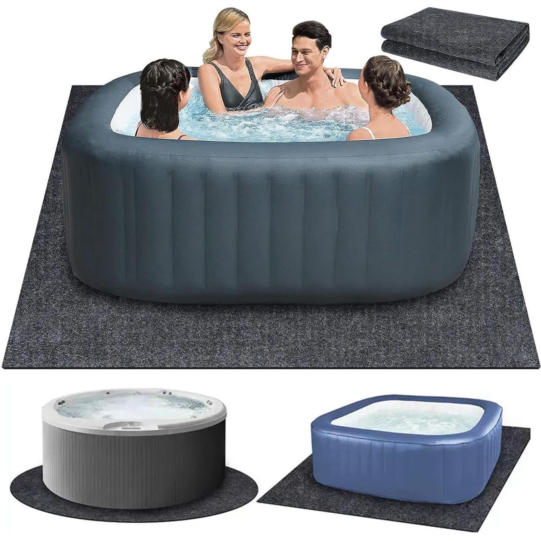 Tapis de Spa, 80 x 80 Pouces, pour Une Utilisation intérieure et extérieure, imperméable et antidérapant, pour spas piscines gonflables (Gris), Tapis de Spa pour Gonflable.