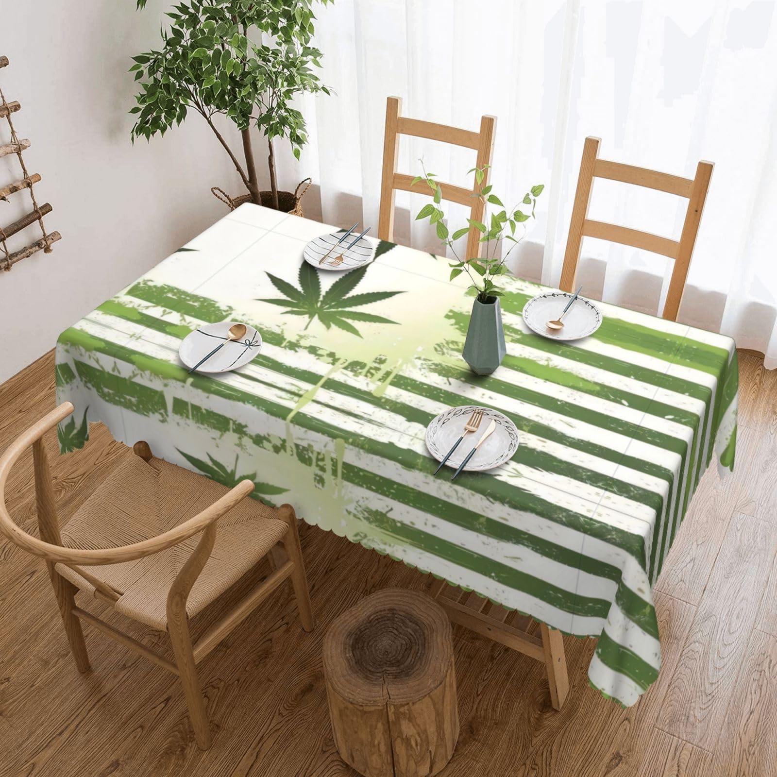 QAZWZML grass Pot Leaf Printed tablecloth, made of thick polyester with lace trim, suitable for dining rooms, picnics, and weddings