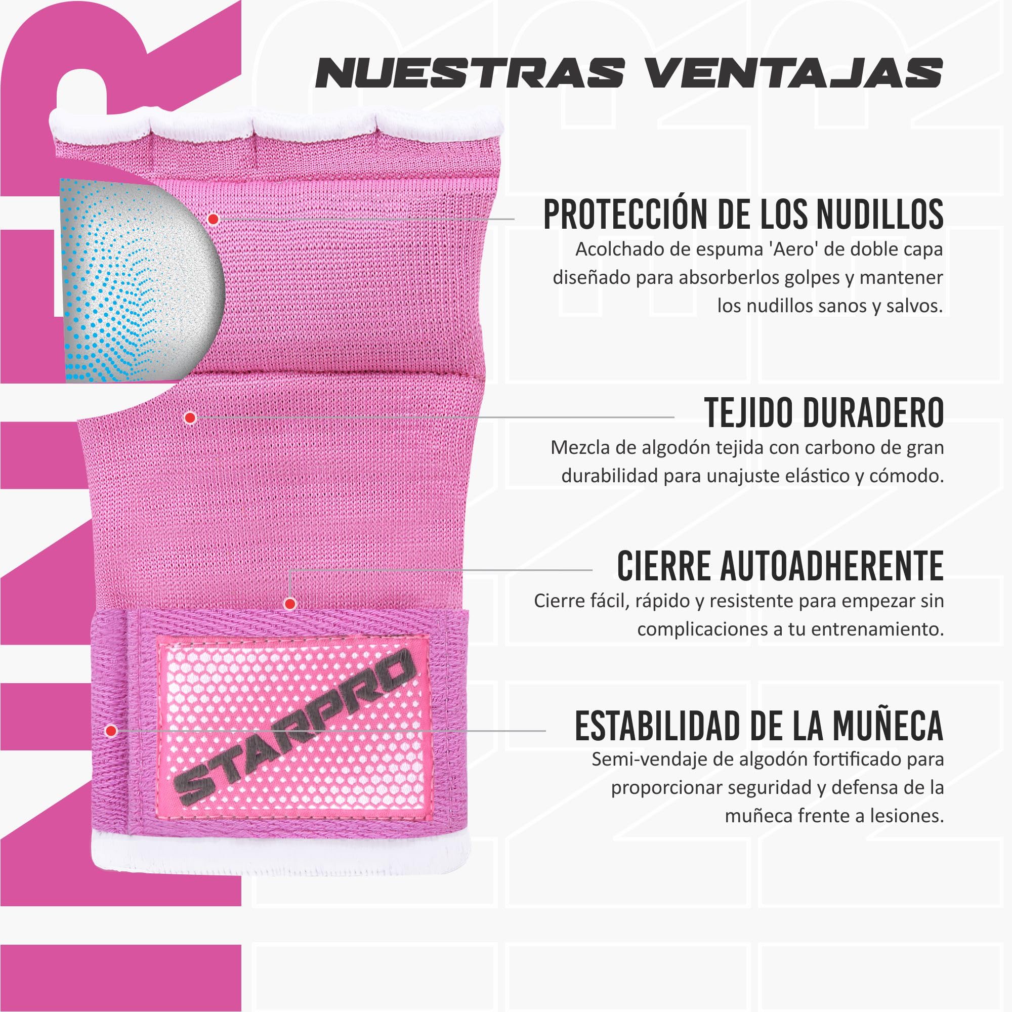 Starpro Guantes Boxeo Envolturas Elástico Acolchado Cinta Vendas MMA Muay Thai Entrenamiento Gimnasio