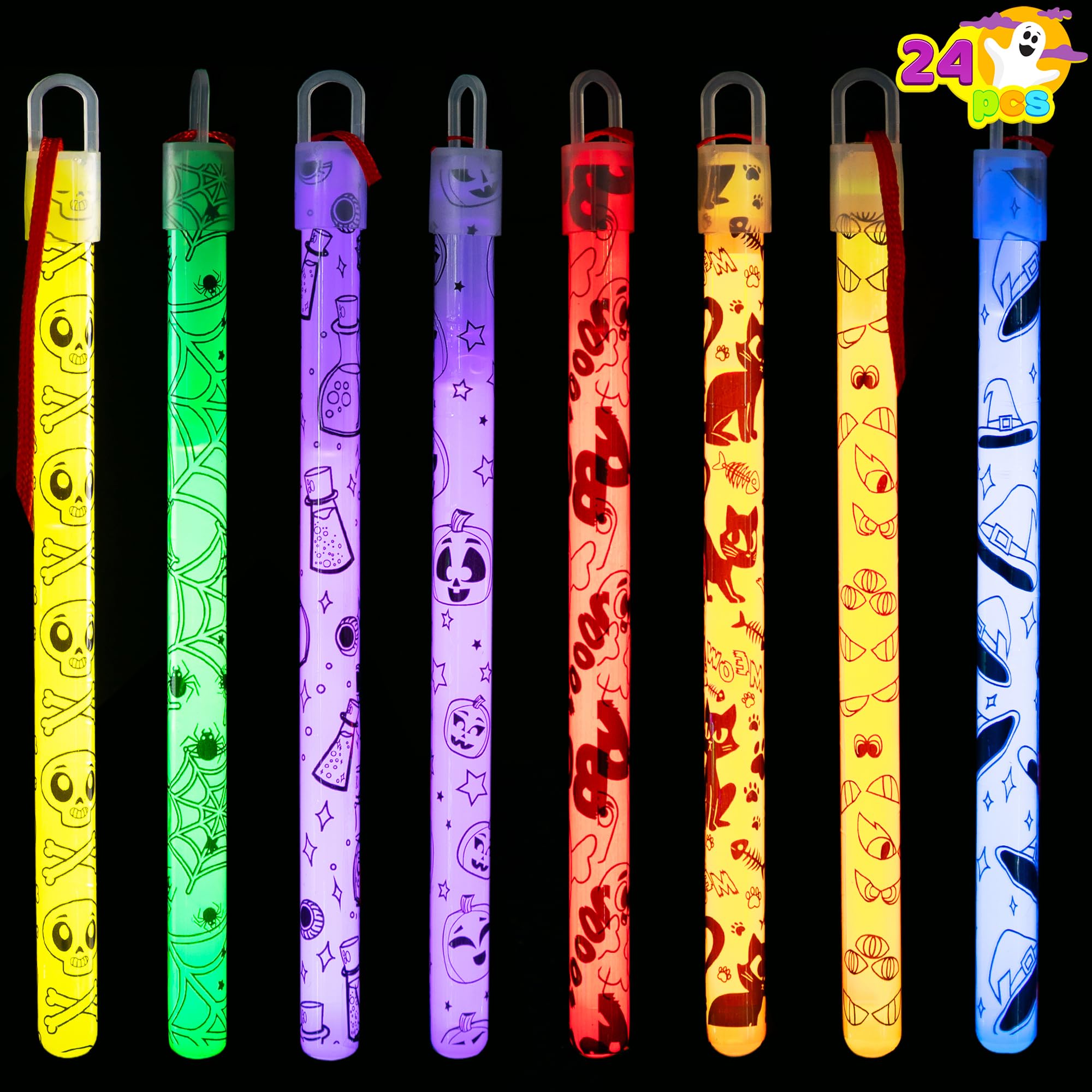 JOYIN 12 Bastoncini Luminescenti LED Per Halloween – 6 Colori, 3 Modalità, Giocattoli Sicuri Per Bambini