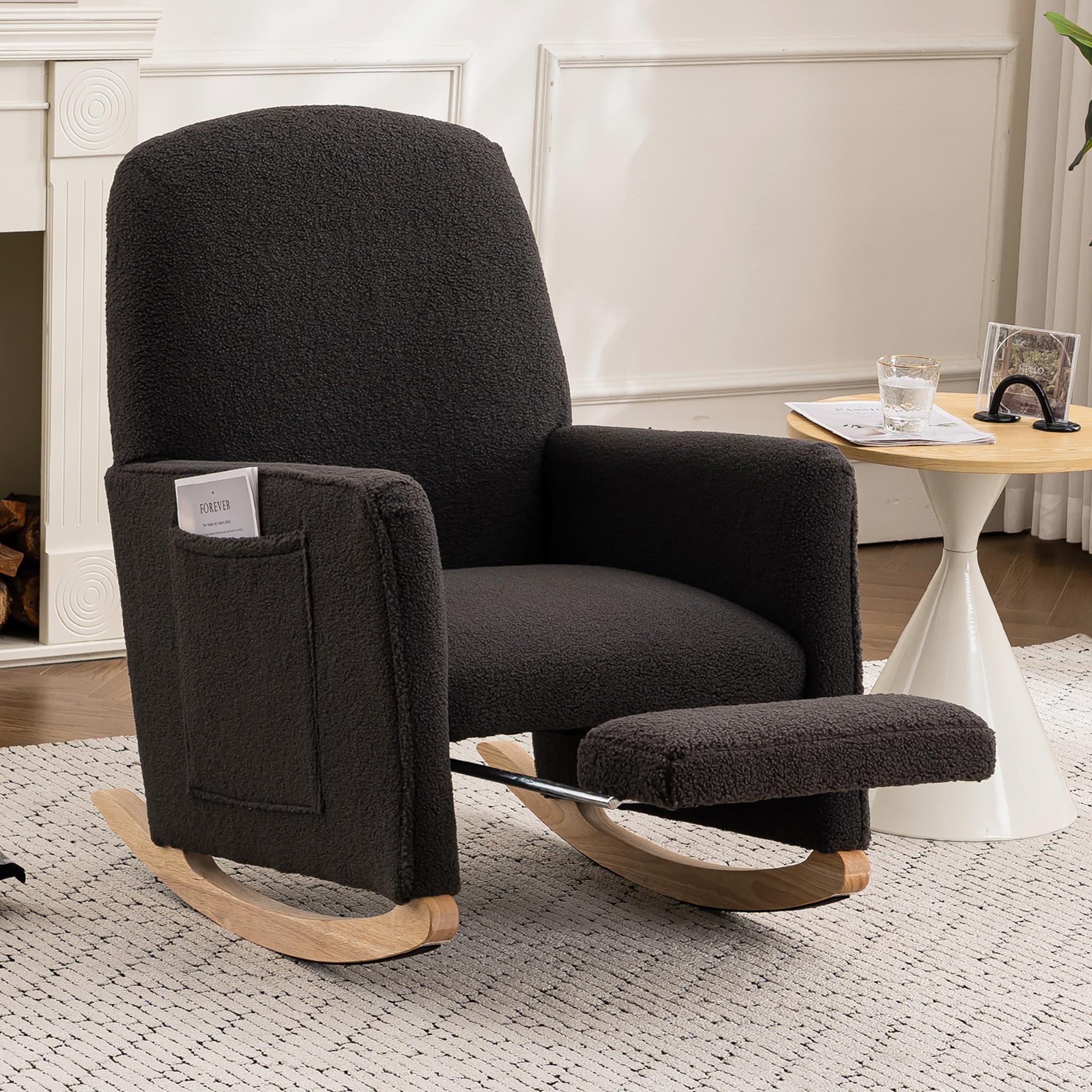 Soweiz Mecedora con taburete, sillón relax con otomana, mecedora para el salón, tela de peluche, 67x126x98 cm