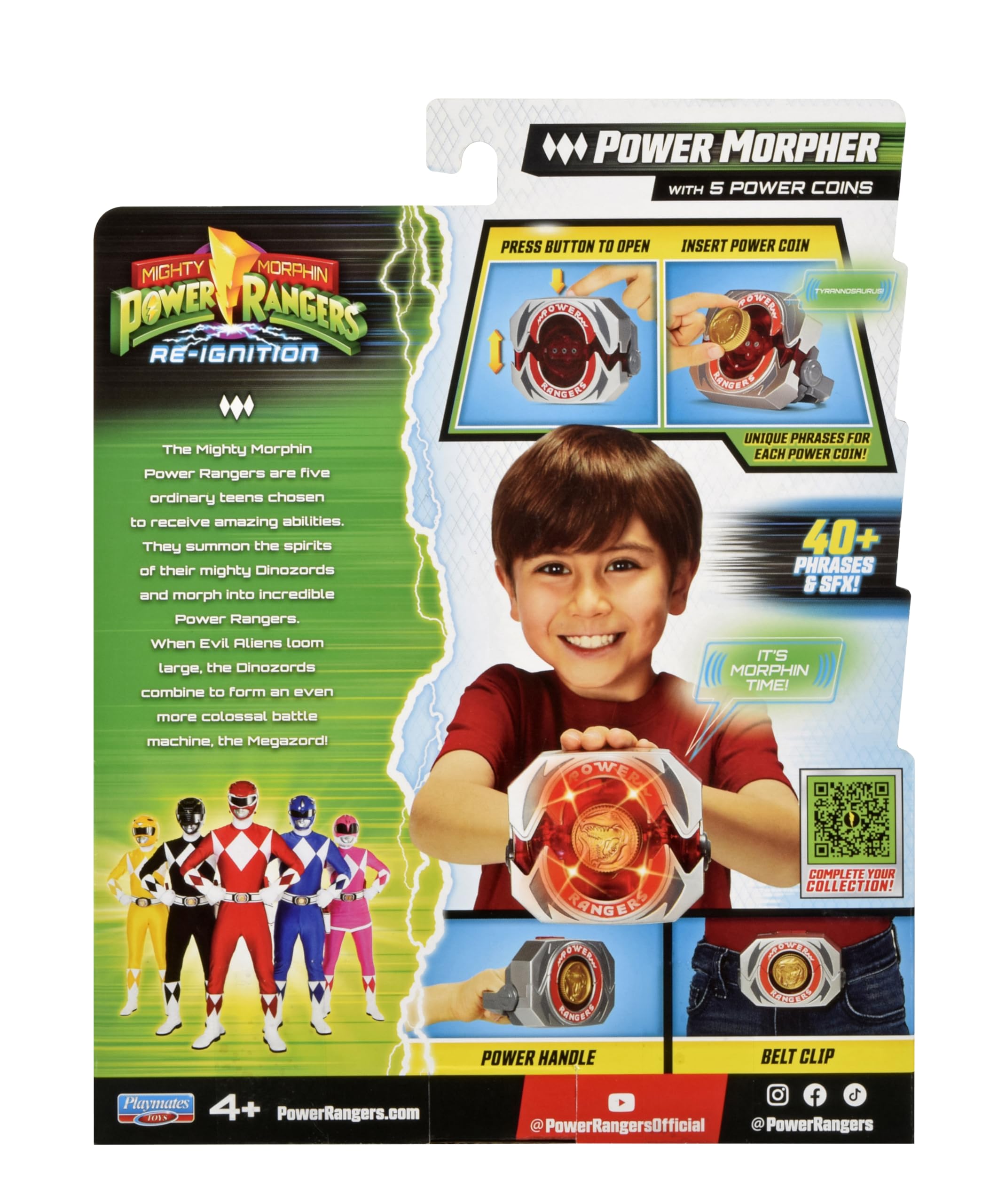 Power Rangers, Elektroniczny Power Morpher, funkcje dźwięku i oświetlenia, akcesoria w zestawie, dla dzieci od 4 lat, PWG02