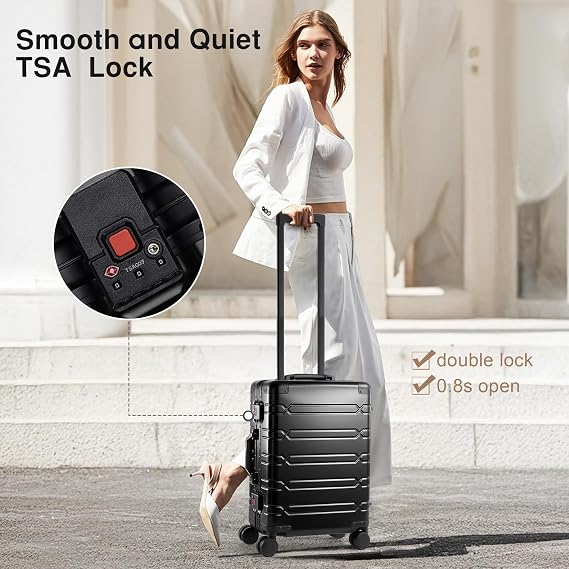 VentureVault All Aluminum 20 Inch Carry On Luggage With Wheels, Black | Zipperless Suitcase, 22x14x9 Airline Approved, 360 Silent Spinner Wheels, TSA Locks, Lightweight, Hard Shell, Full Aluminum