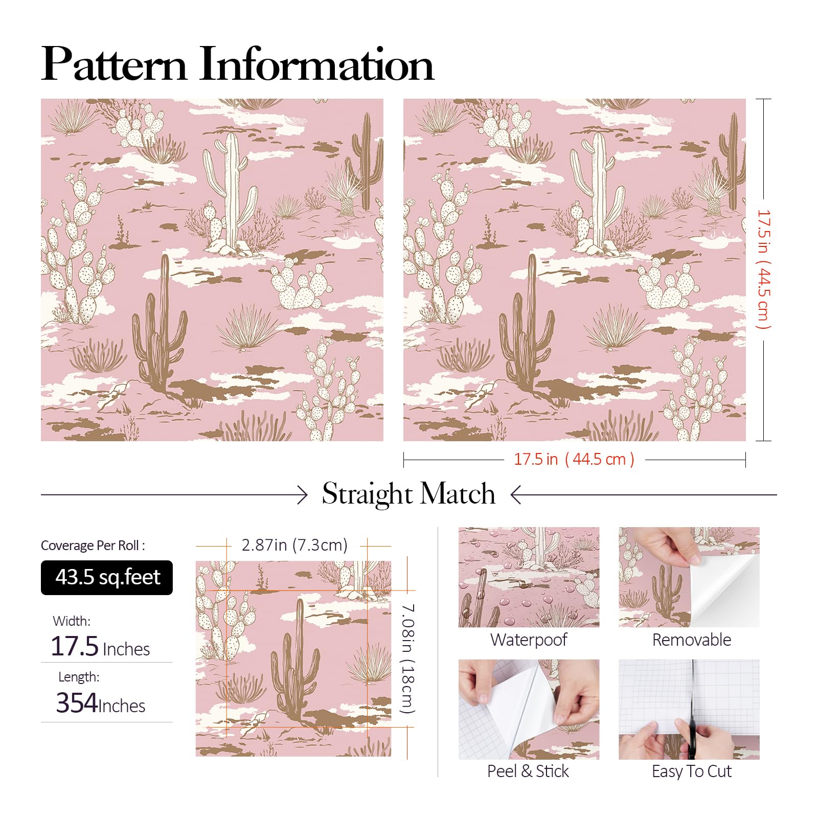 FunStick 44.5CMx9M Papel Pintado Rosa Flores Cactus Papel Pintado Pared Dormitorio Habitación Planta Suculenta Vinilos Rosa para Muebles Armarios Decorativo Vinilo Adhesivo Pared Hojas Cactus Desierto