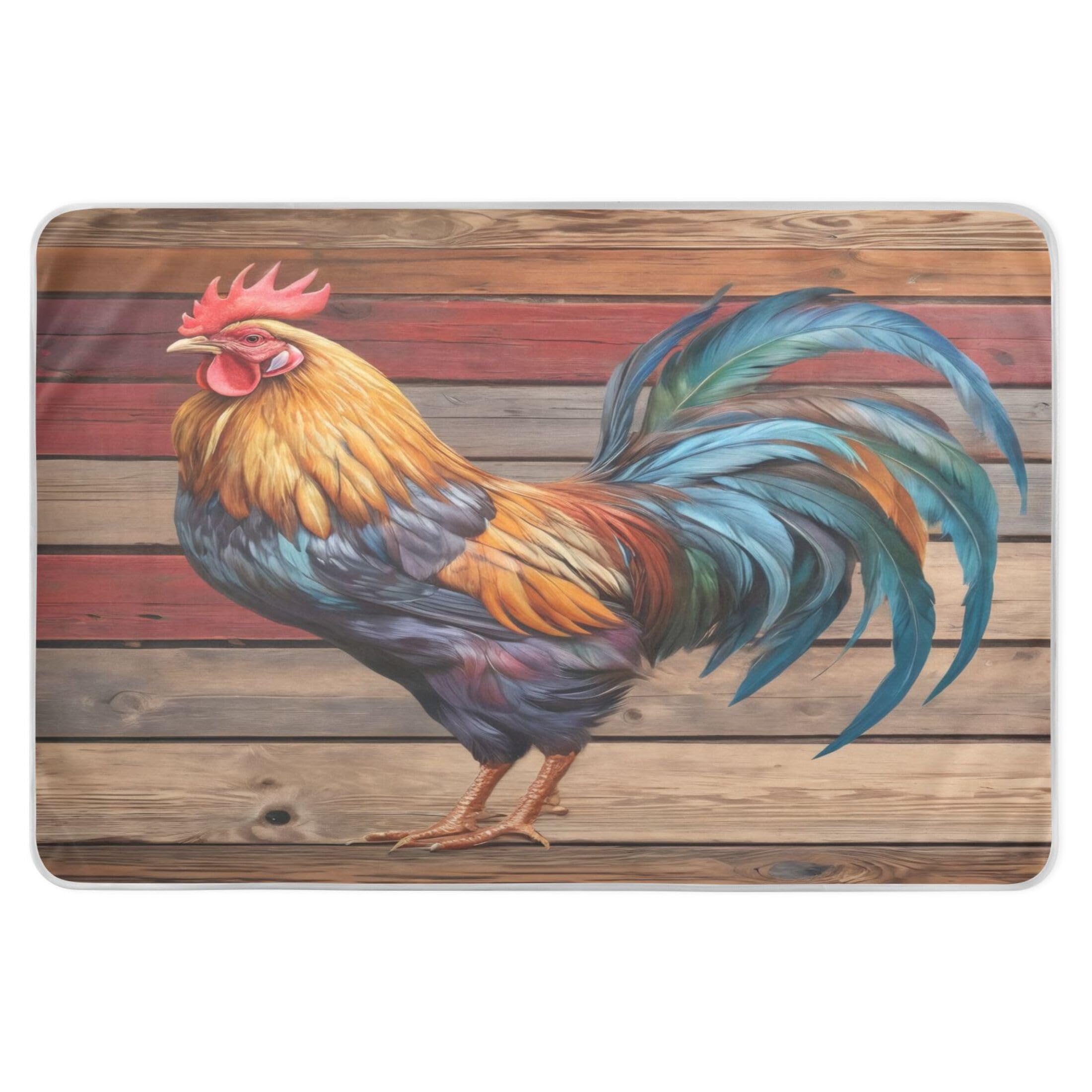 Takiito Rooster in Wood Bed Pad Reusable Bed Underpad Washable Waterproof Leak-Proof Quick Dry Incontinence Pee Pad for Toddlers Kids Adults Pets 34x52 in