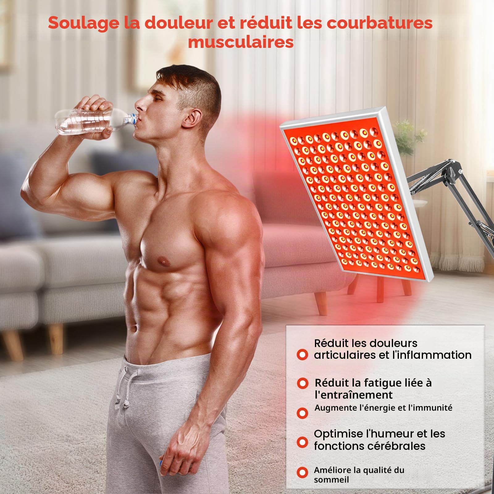 Thérapie par lumière rouge pour le corps et le visage, thérapie par la lumière infrarouge avec support, panneau de lampe de thérapie par lumière rouge, lumière rouge 660 nm et 850 nm LED proche