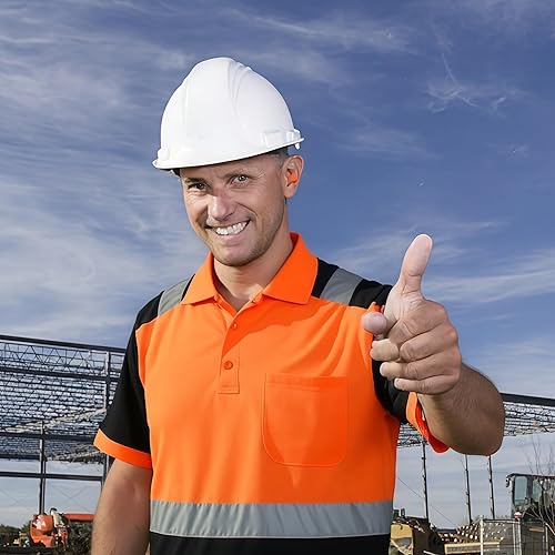 Miniatura 10 de JKWEARSA Hi Vis - Polo de seguridad, polo de construcción reflectante de alta visibilidad con bolsillo, camisas de trabajo
