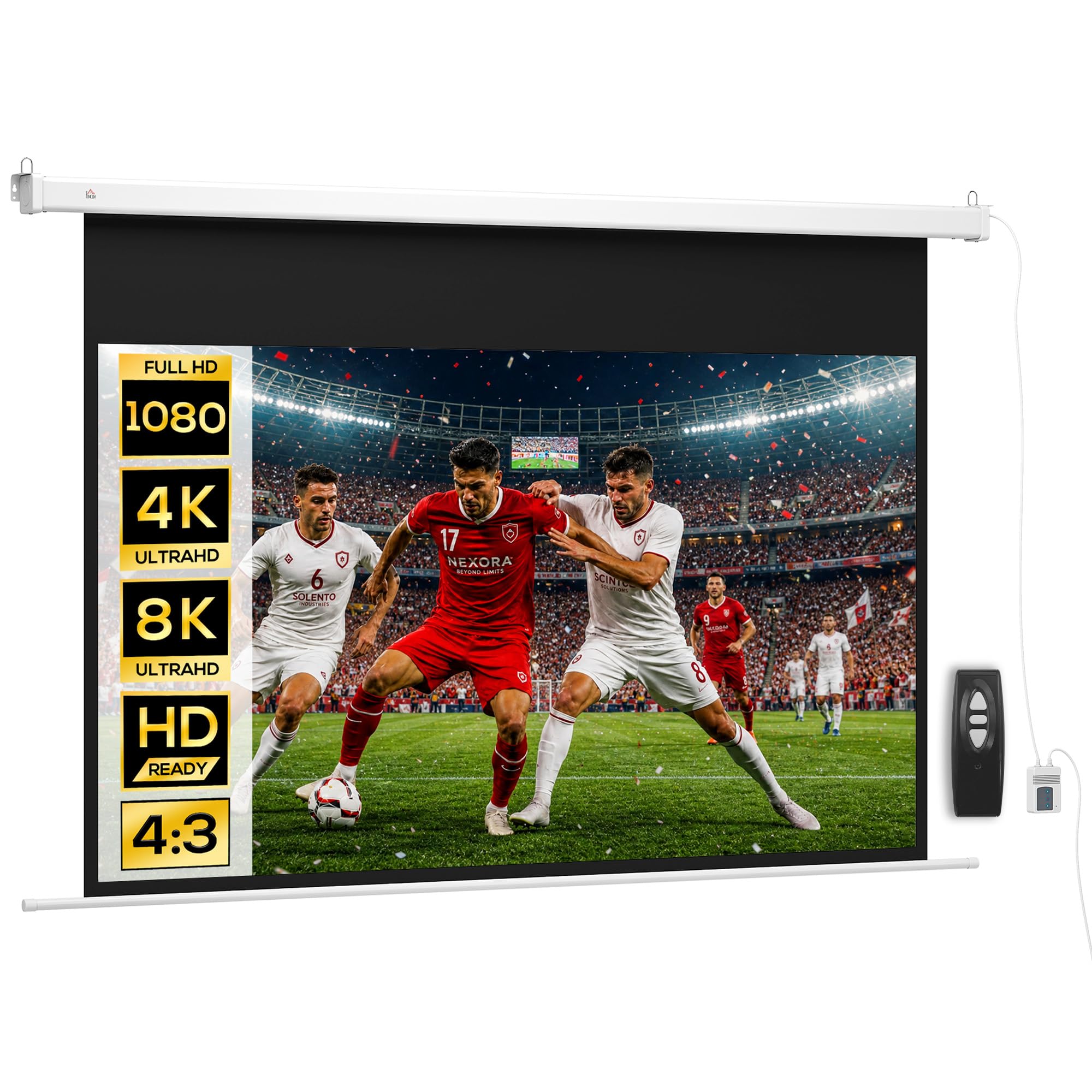HOMCOM Beamer Leinwand 293x193cm 120 Zoll 16:9 Elektrisch mit Fernbedienung | HD 4K Projektionsleinwand, Rollo-Leinwand, für Wand- und Deckenmontage, für Heimkino, Büro
