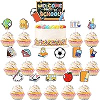 Vista 1 de 31 piezas de decoración para cupcakes de regreso a clases, decoración de pastel de regreso a clases, para el primer día de escuela, para bienvenida