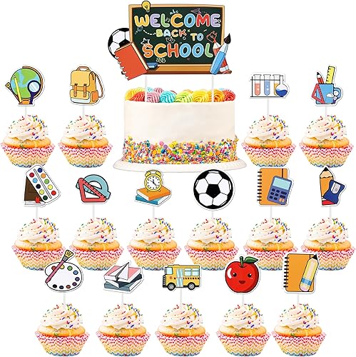 30 piezas de decoración para cupcakes de regreso a clases, primer día de escuela, para bienvenida, regreso a la escuela, fiesta temática, regalos