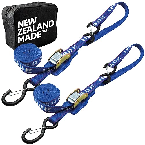 Heavy Duty Motorcycle Tie Down Straps - 1' x 8' Cam Buckle Straps with Soft Loops & Safety Hooks - Secures Motorbikes, D
