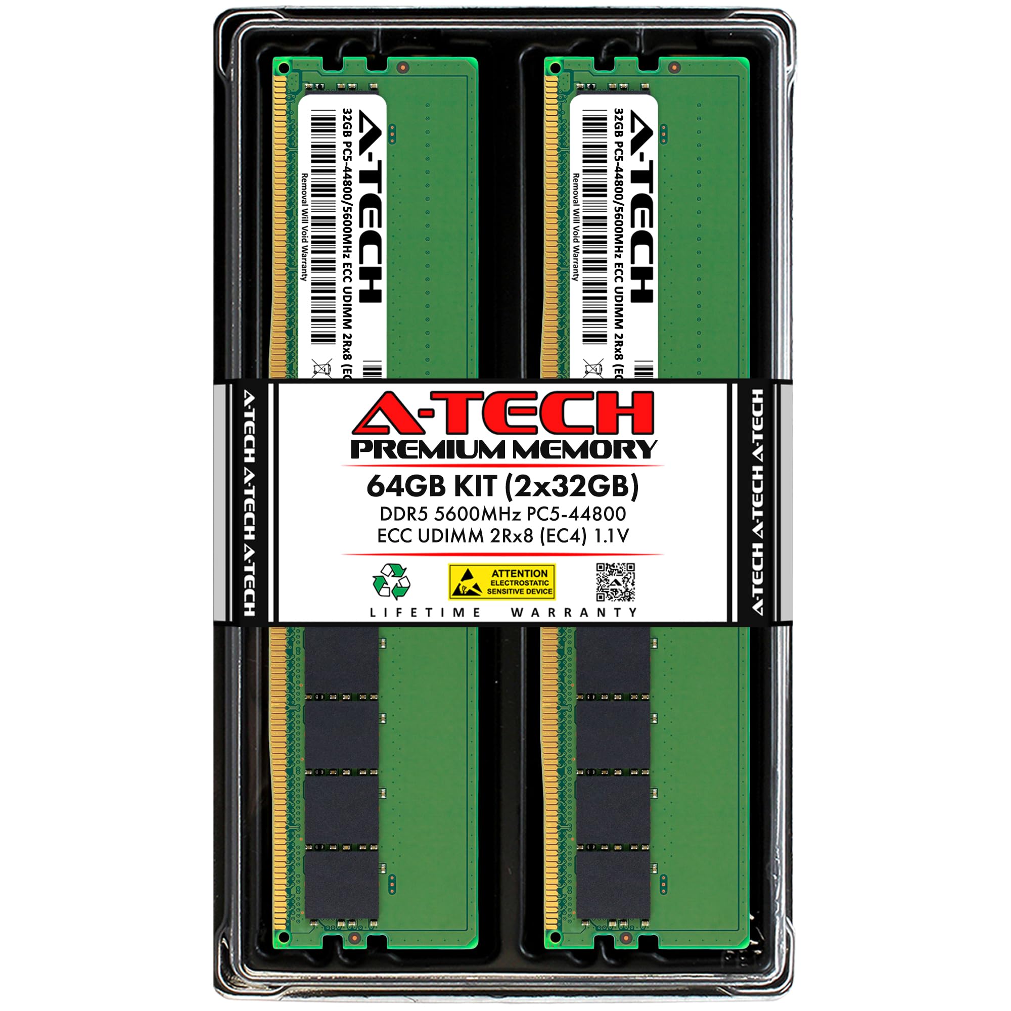 A-Tech 64GB Kit (2x32GB) DDR5 5600MHz PC5-44800 ECC UDIMM 2Rx8