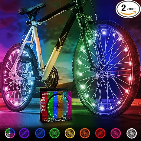 Activ Life 2-Tire Pack LED Bike Wheel Lights with Batteries Included, Get 100% Brighter and Visible from All Angles for Ultimate Safety and Style
