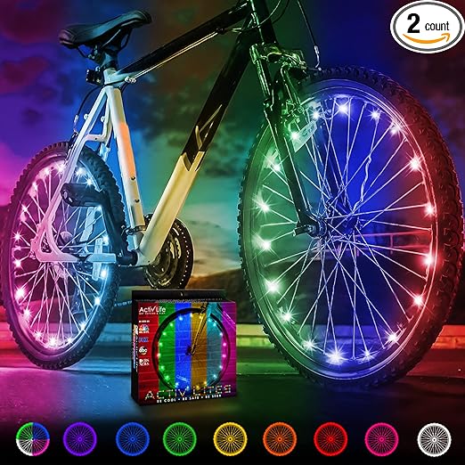 Activ Life 2-Tire Pack LED Bike Wheel Lights with Batteries Included, Get 100% Brighter and Visible from All Angles for Ultimate Safety and Style