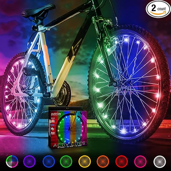 Activ Life 2-Tire Pack LED Bike Wheel Lights with Batteries Included, Get 100% Brighter and Visible from All Angles for Ultimate Safety and Style