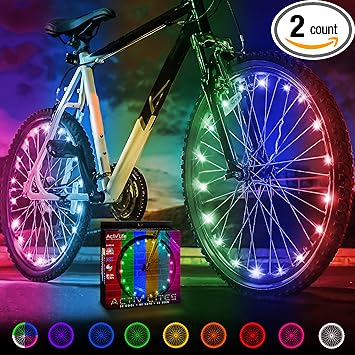 Activ Life 2-Tire Pack LED Bike Wheel Lights with Batteries Included, Get 100% Brighter and Visible from All Angles for Ultimate Safety and Style