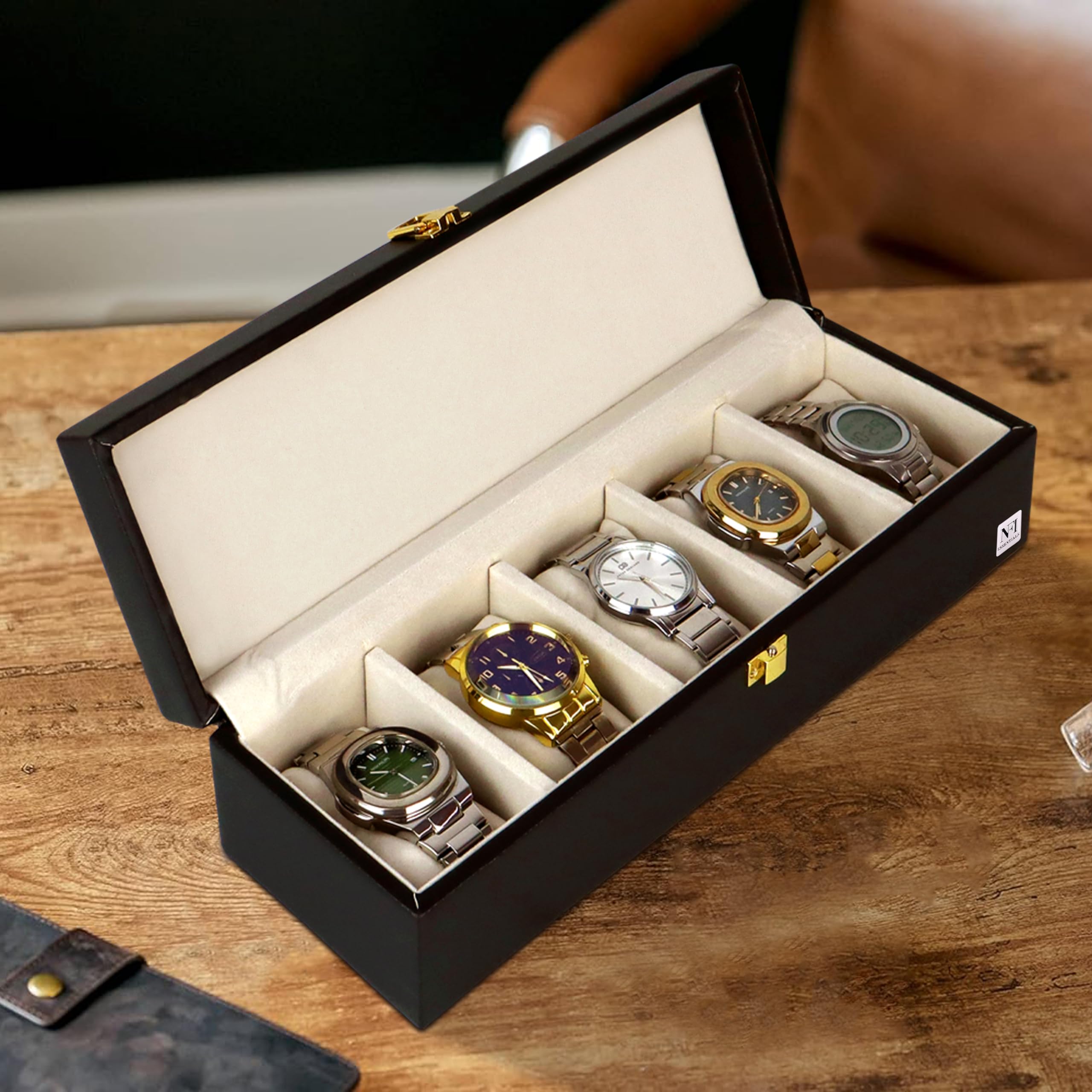 NFI essentials Watch Box Organizer Case for Men and Women, 5 Slot Storage Box for Watches, Watch Holder Box, Watch Collection Box, Jewellery Box (B0CS3B6CBH) Amazon Price History, Amazon Price Tracker