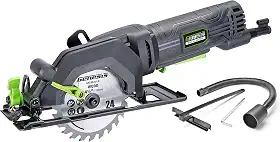Genesis GCS445SE Serra circular compacta de 4,0 Amp 4-1/2" com lâmina com ponta de carboneto 24T, guia de rasgo, adaptador de vácuo e chave de lâmina