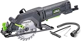 Genesis GCS445SE Serra circular compacta de 4,0 Amp 4-1/2" com lâmina com ponta de carboneto 24T, guia de rasgo, adaptador de vácuo e chave de lâmina