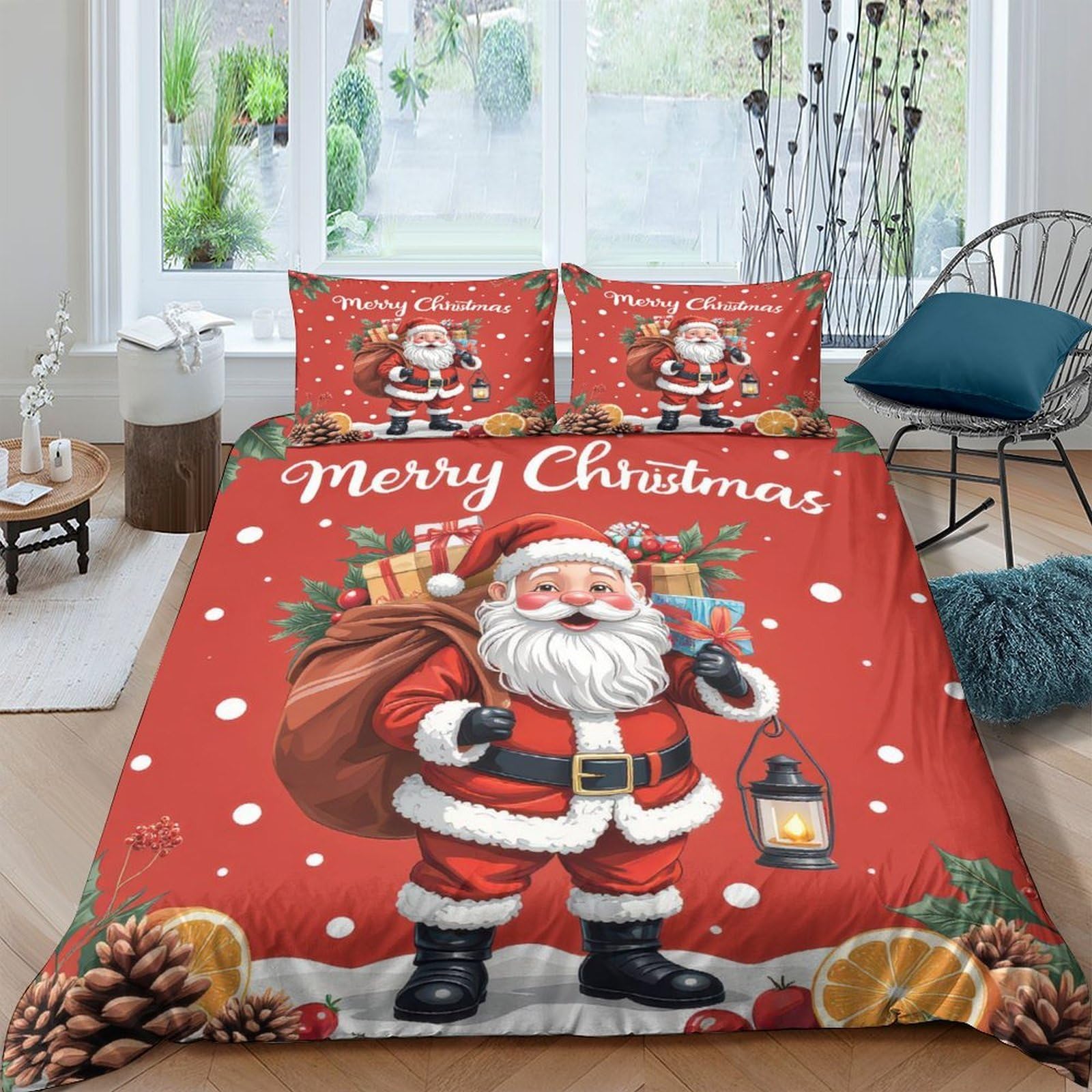 Ctjqhvkz Style-2 3D Printed Santa Claus Christmas Red Fitted Sheet Microfiber Soft Mattress Cover For Bedroom Guestroom Dorm Decorative Protection Single（135X200cm）