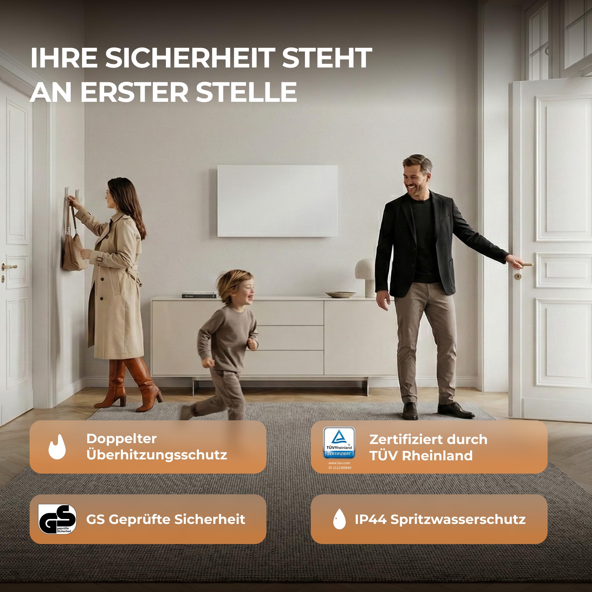 BR Bringer Infrarotheizung 1200 Watt - mit Thermostat und Fernbedienung - Infrarot Elektroheizung Energiesparend - TÜV & GS - Deutsche Qualitätsmarke (weiß)