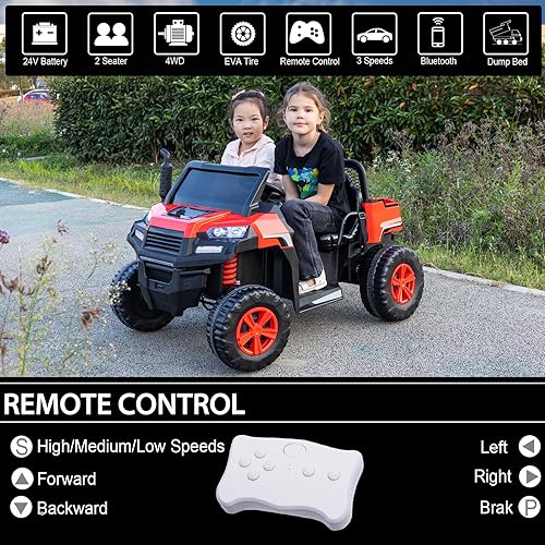 Miniatura 2 de FINITO Tractor de paseo de 24 V 4WD de 2 plazas con control remoto de juguete eléctrico alimentado por batería con control remoto con goma EVA