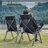 EVER ADVANCED Luxury Camping Chairs 2 Set for Adults Heavy Duty High Back Oversized Folding Garden Chair Comfy Padded 6cm Loadable 150kg Cam Adjustable Dining Chairs 4-Position Recliner Chair Black - 5