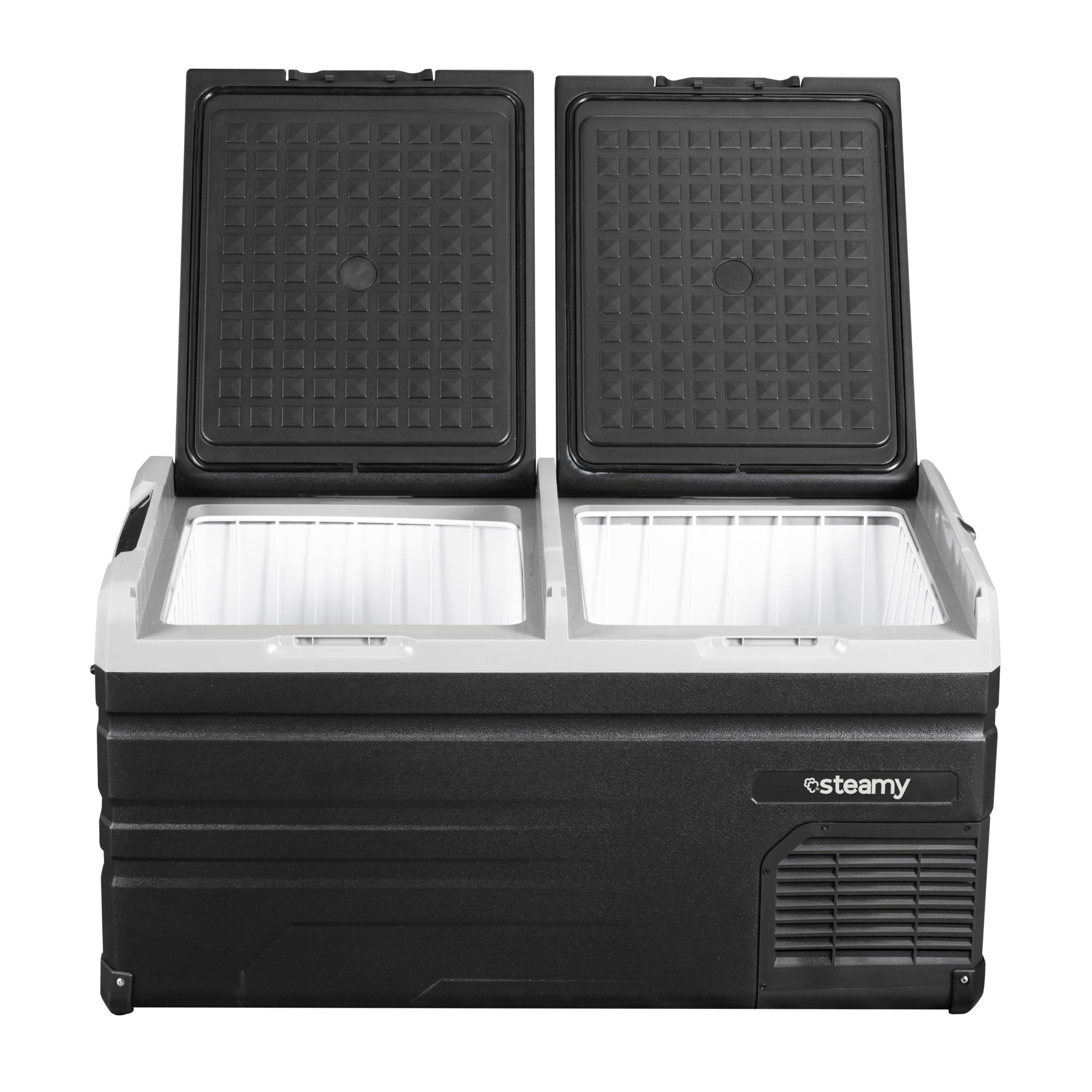 Steamy-E Single Zone 95, Nevera de compresor portátil eléctrica, 90 Litros, Negro, 12V / 230V, para Congelar y Enfriar de -20°C a +20°C, ideal para Camping