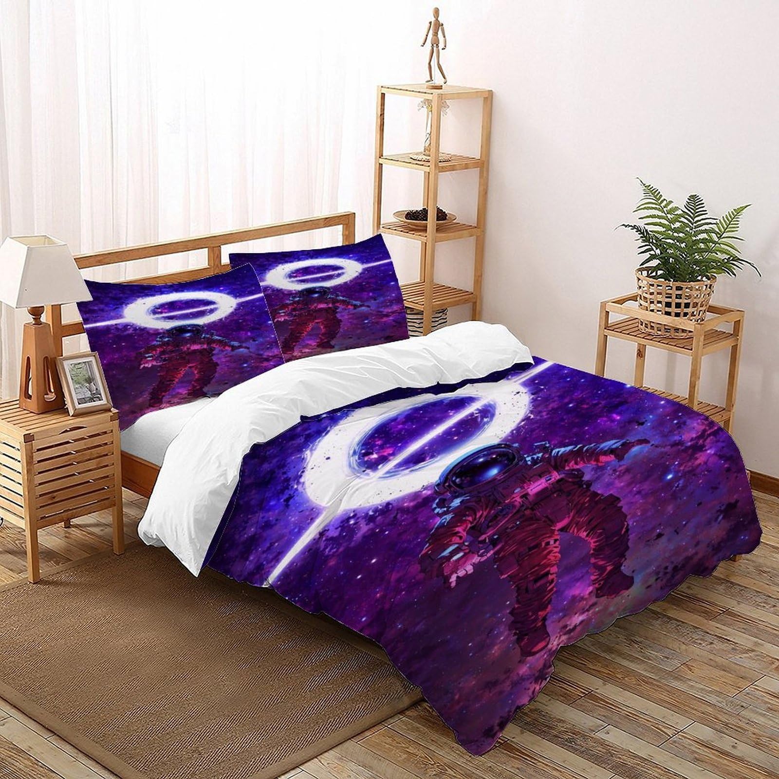 Housse de couette astronaute noir infroissable pour en finir avec le lit froissé grâce à la microfibre
