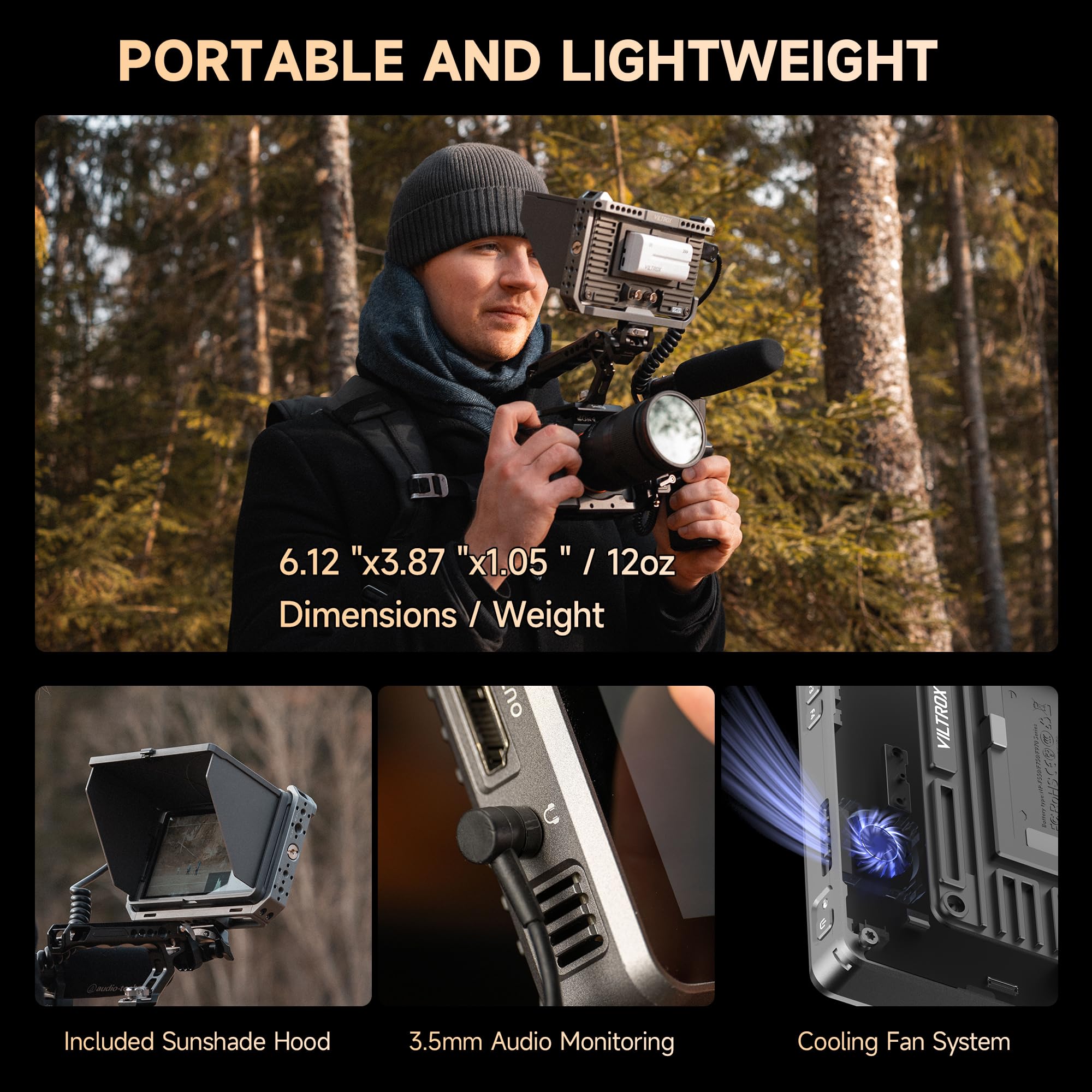 VILTROX DC-X2 2000 Nit Monitor da campo per fotocamera, 6 pollici 4K HDMI Loop in/Out 3D Lut Full Waveform 1920X1080 HD IPS Touchscreen DSLR Monitor video per fotocamera con parasole 2200mAh Batteria