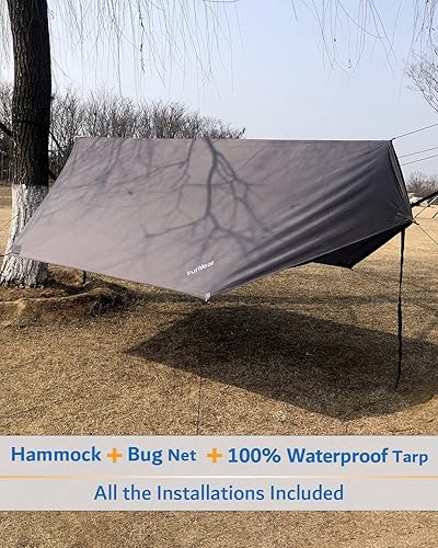 Miniatura 3 de Sunyear Hamaca de Camping, Hamaca Portátil Individual y Doble con Red, Tienda de Hamaca para 2 Personas con 2 Correas de 3 metros, Ideal para