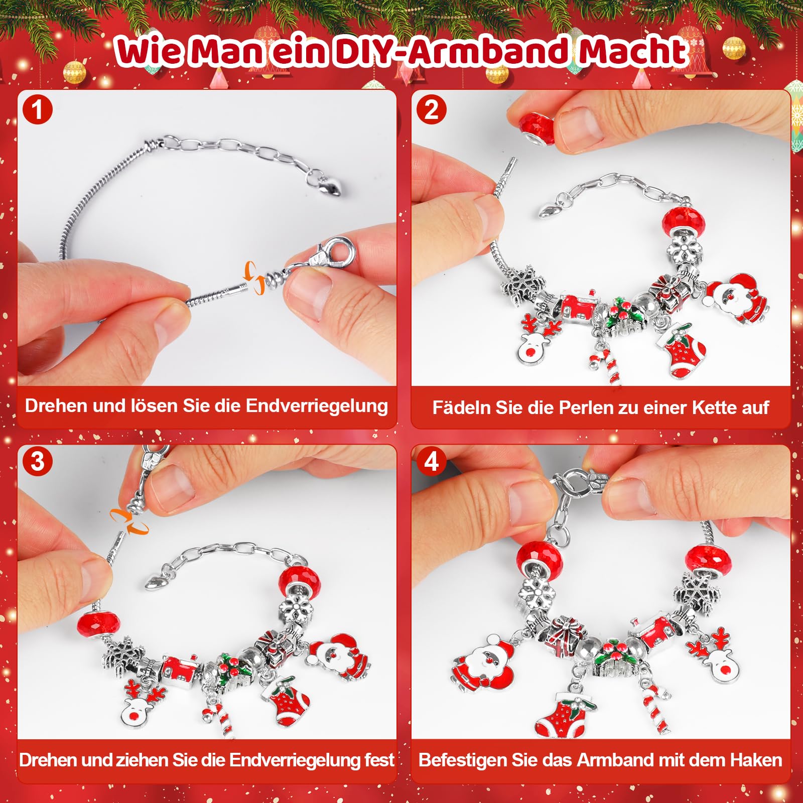 Lot 12 Bracelets Noël Réglables – Calendrier Avent, Bijoux Lumineux Pour Enfants & Adultes