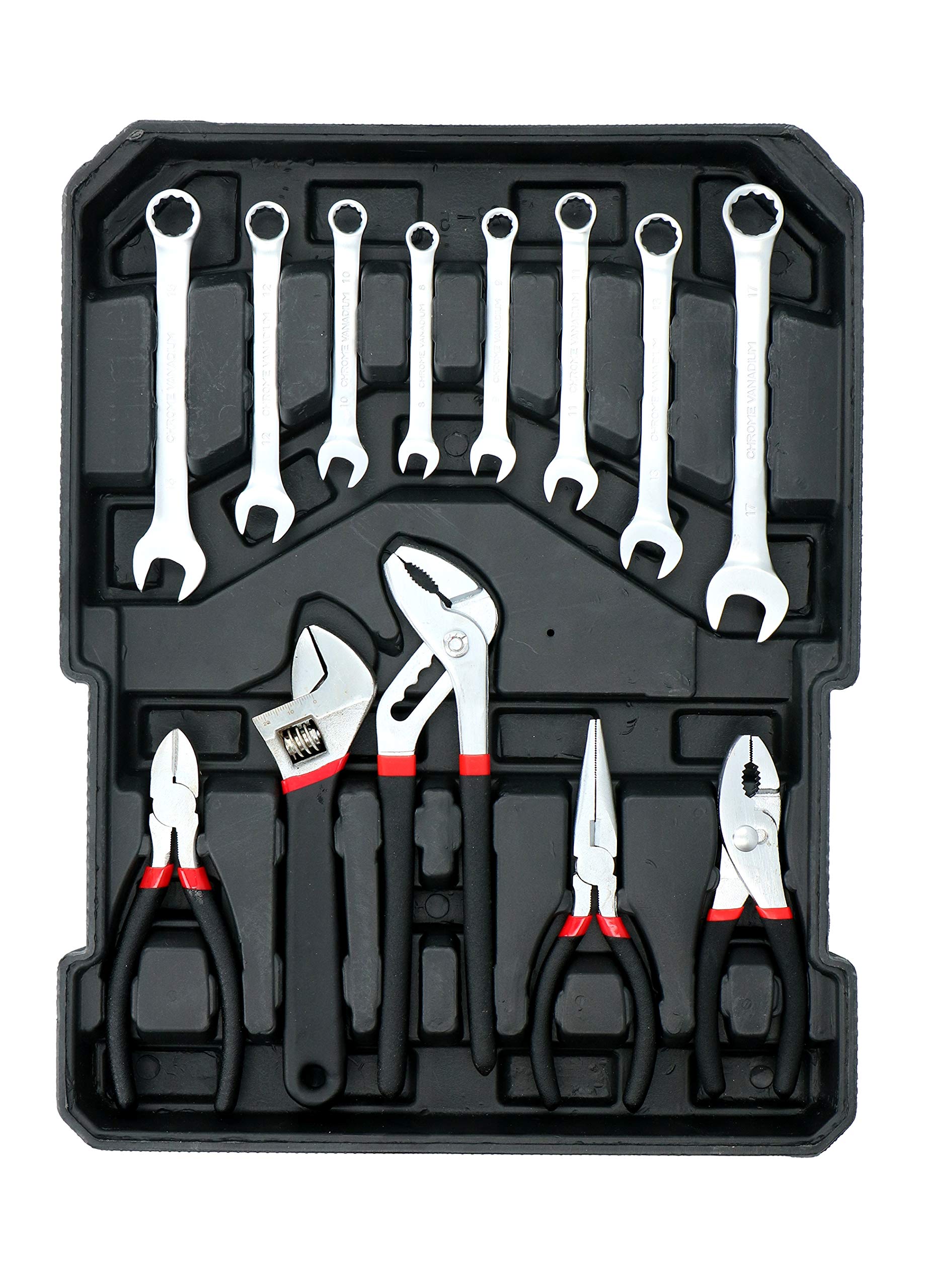 KINZO Tool Box 187 Piece Tool Box Tool Set Tool Trolley Chrome Vanadium Steel Black