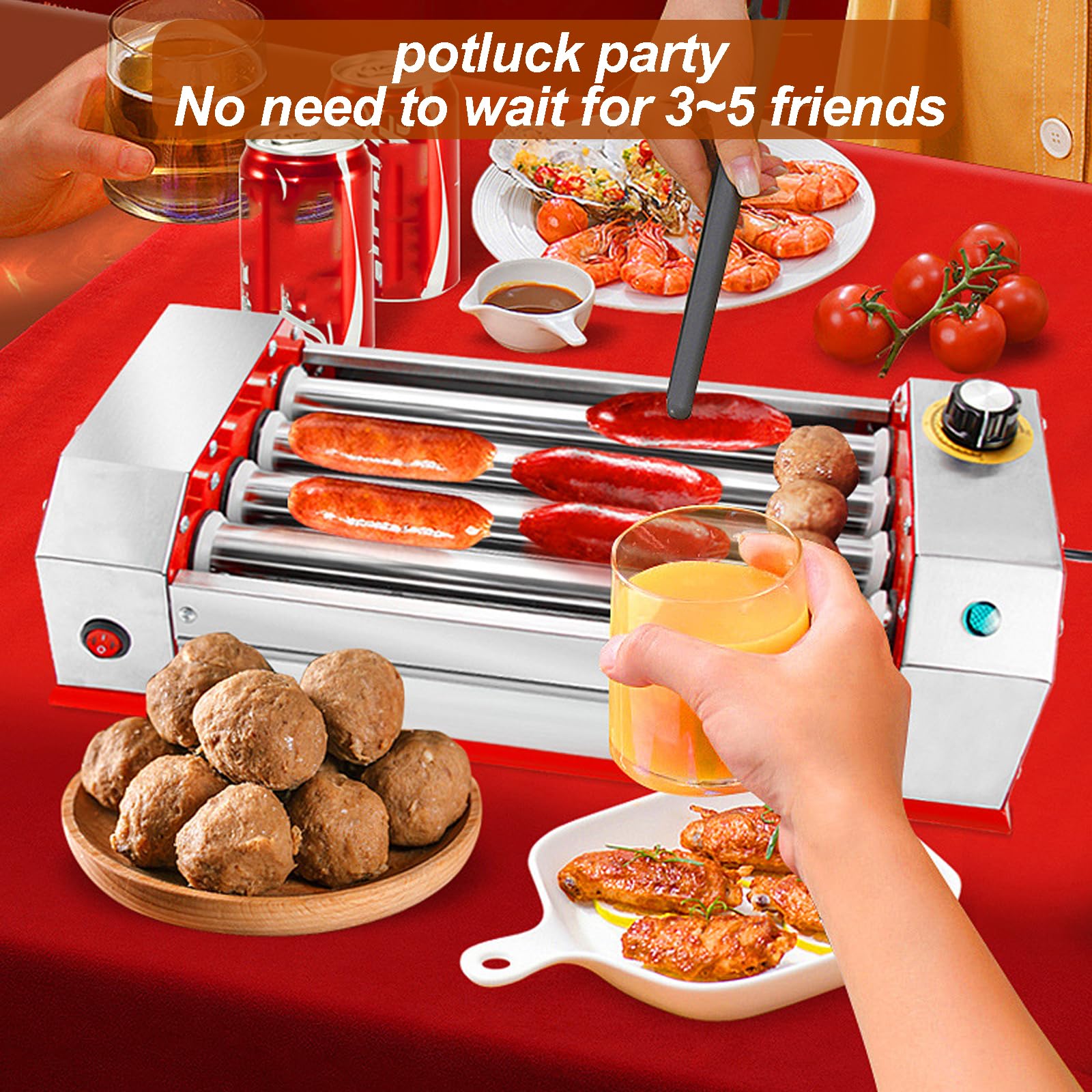 Máquina con Rodillo para Perritos Calientes de 600W, Parrilla para Salchichas, Parrilla con Rodillo multifunción para Tiendas de conveniencia, Camiones de Comida
