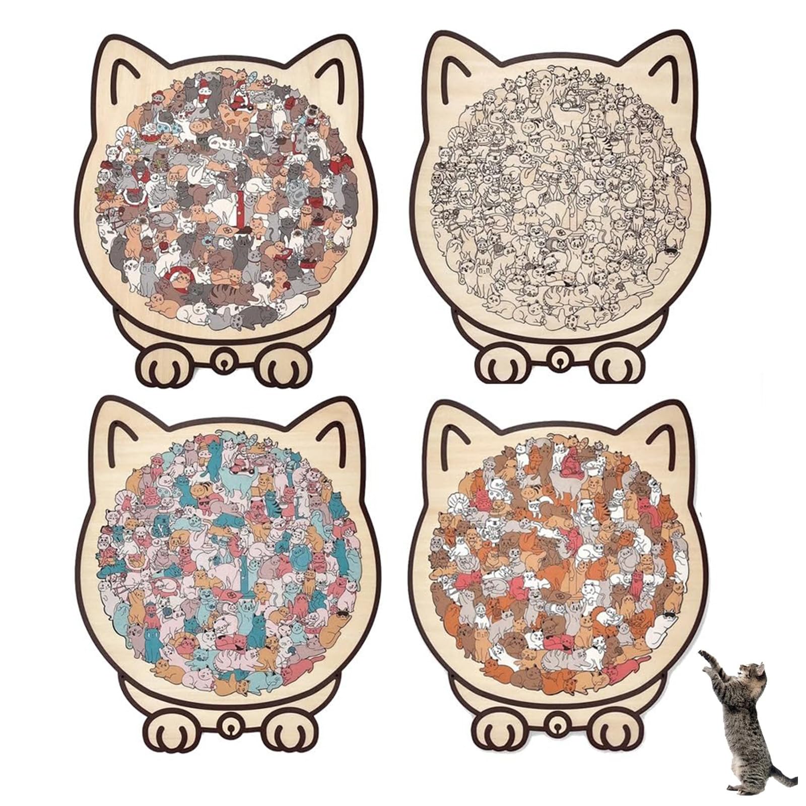 Rompecabezas de Madera con Forma de Gato de Color Morandi de 135 Piezas, Rompecabezas de Madera con Forma de Gato con Marco de Silueta de Gato, para Amantes de los Rompecabezas y los Gatos (05#)