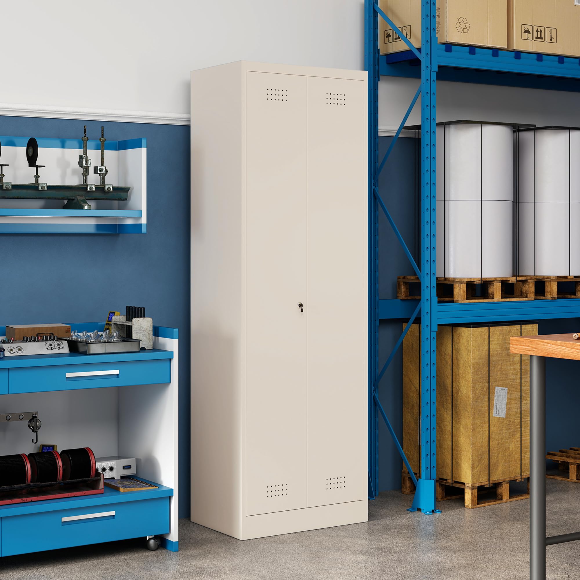 HOMCOM Armadio Porta Attrezzi in Acciaio con Serratura Capacità 80 kg Crema