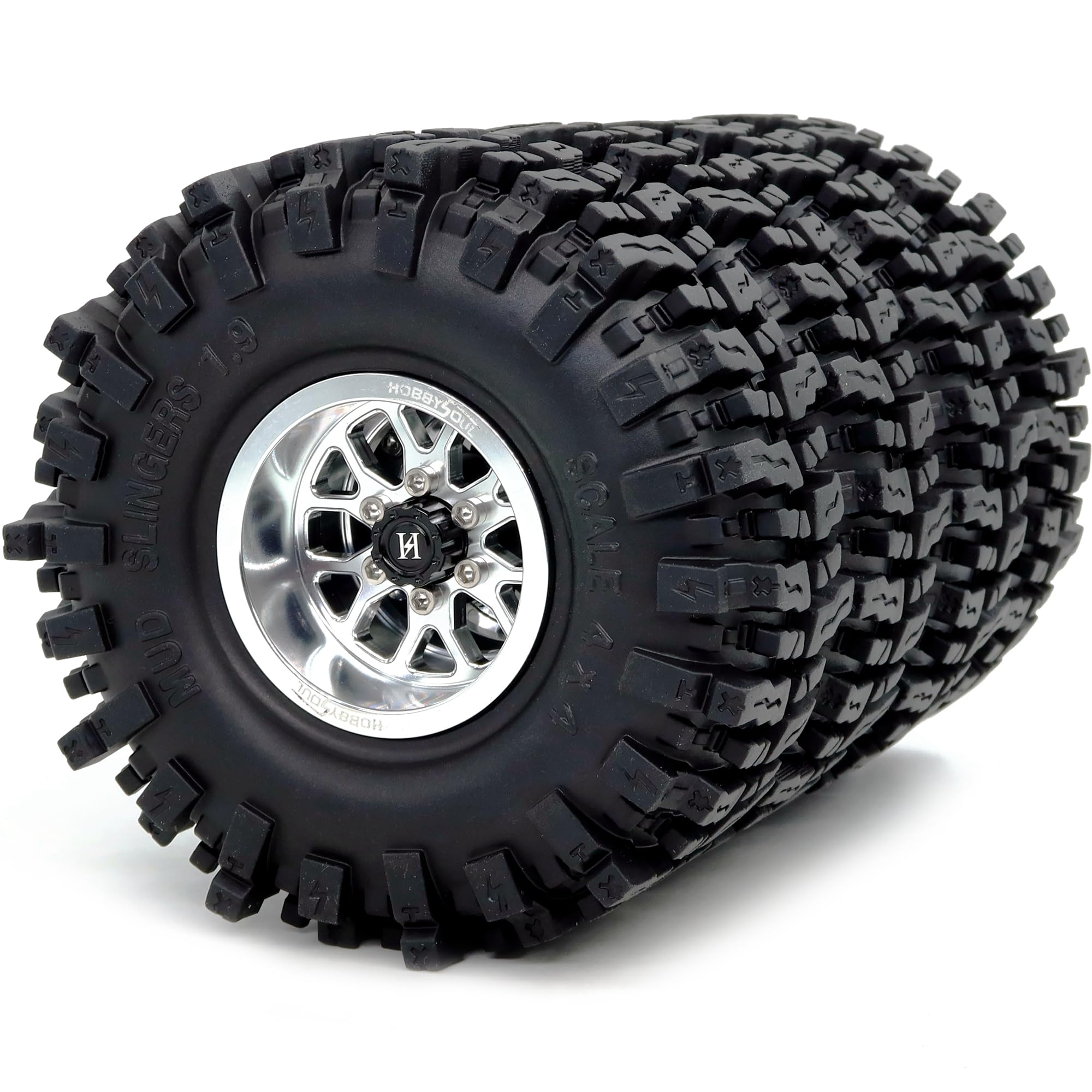 HOBBYSOUL -10.5mm Negative Offset 1.9 Beadlock Wheels and Tires, 120mm 1.9'' Mud Slingers tyre Rims for RC 1/10 Mud Crawler SCX10 TRX4 Gen8 Upgrades