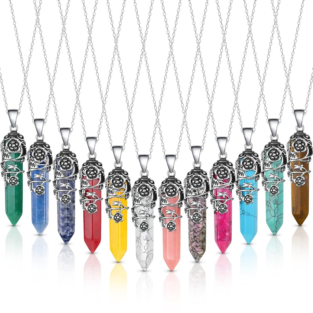 Amazon.com: Sureio 12 Pcs Healing Crystal Necklace Hexagonal