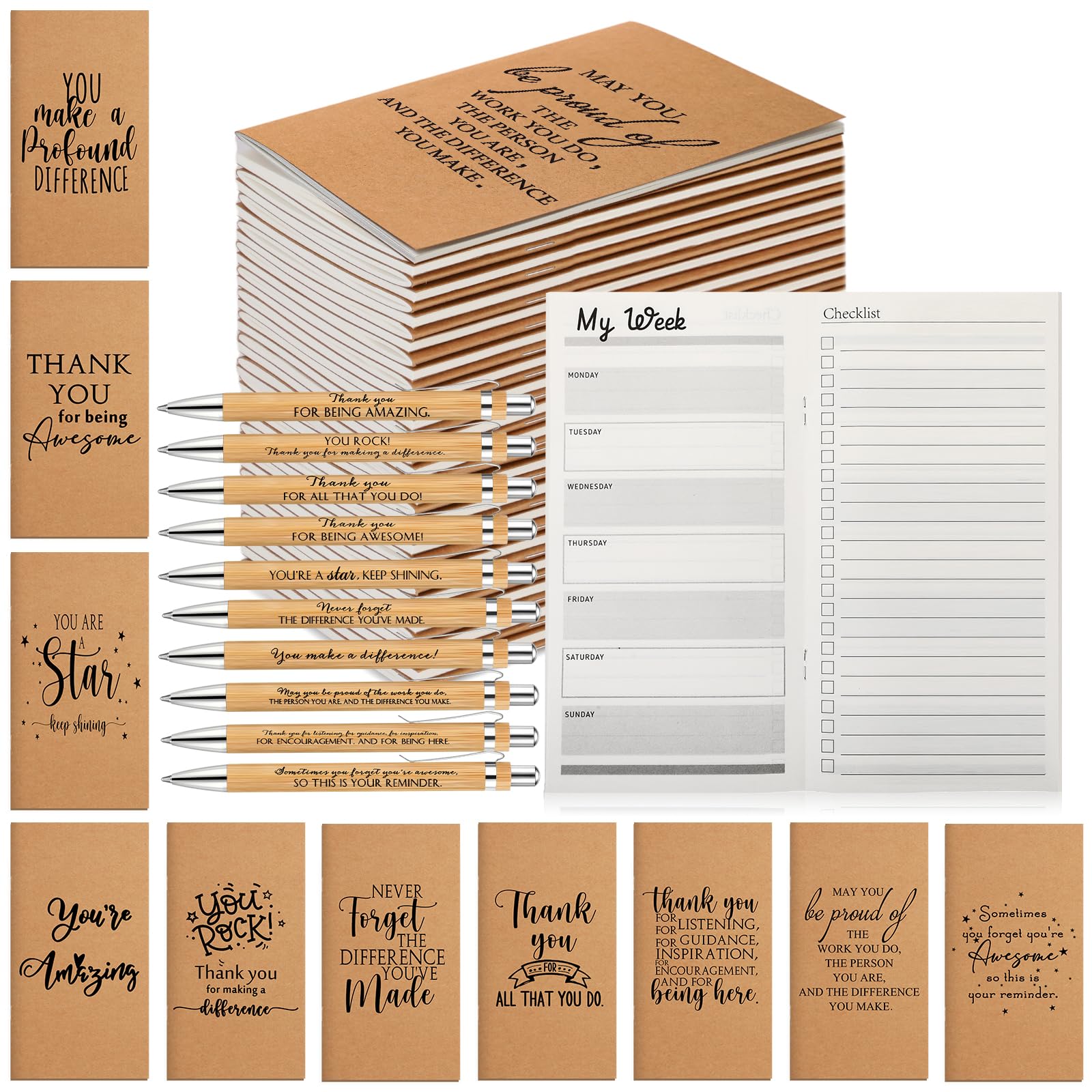Tellingyou Set di 60 quaderni e penne per pianificazione settimanale dei dipendenti, per lista delle cose da fare, diario, diario, ringraziamento, regalo di Natale per dipendenti, colleghi, insegnanti