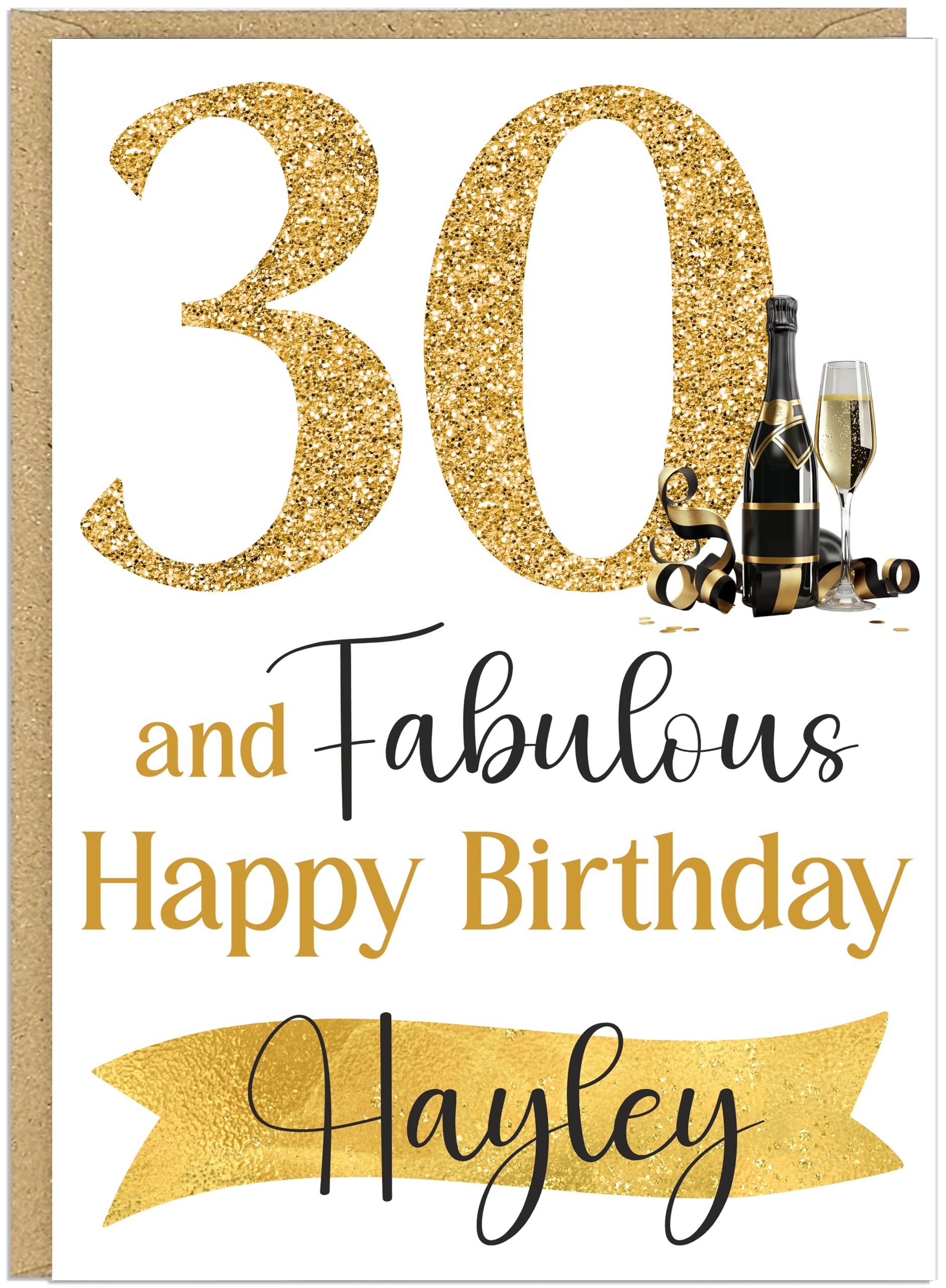 Custom Milestone Birthday For Her Cards - 30th 40th 50th 60th 70th 80th 90th & Fabulous! Add Own Name Gold Champagne Happy Birthday Female Greeting Cards (30th)