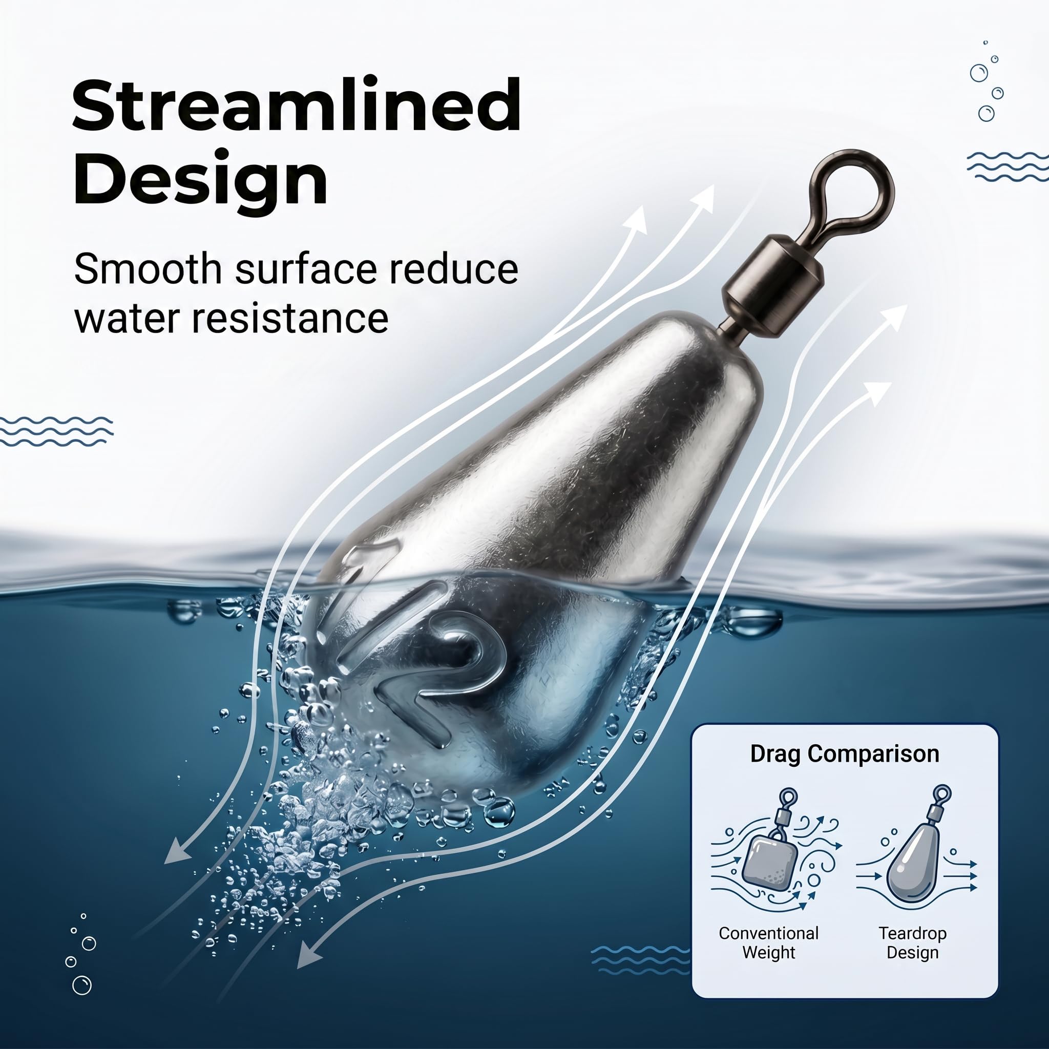 Poids de pêche Drop Shot avec émerillon roulant - Plomb profilé - Pour pêche en eau douce et salée, silure, bar, pêche et bas de ligne