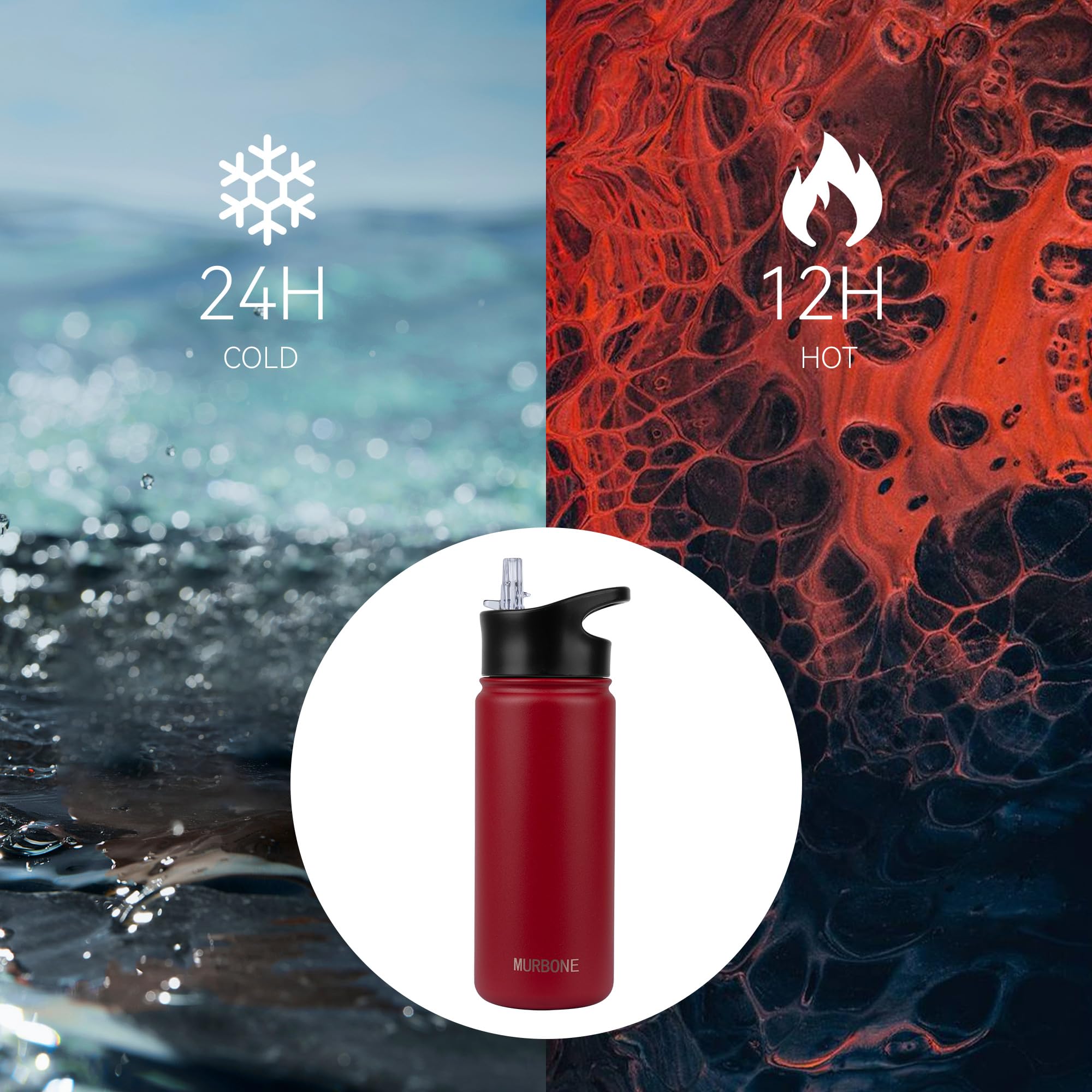 MURBONE Insulated Water Bottle, 500ml Stainless Steel Drink Flask with Straw, BPA Free - Image 2