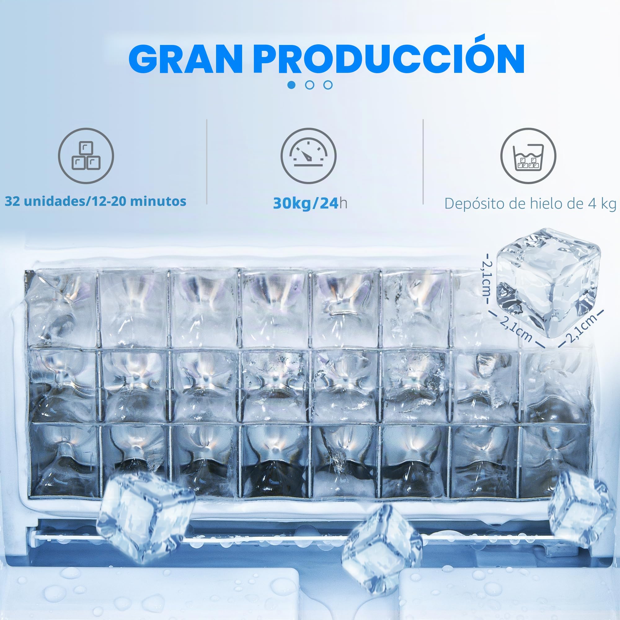 HOMCOM Máquina de cubitos de hielo comercial 30kg/24H Máquina de hielo con control digital, pala de hielo, autolimpiante Máquina de hielo de acero inoxidable para oficina, restaurante, bar, cafetería