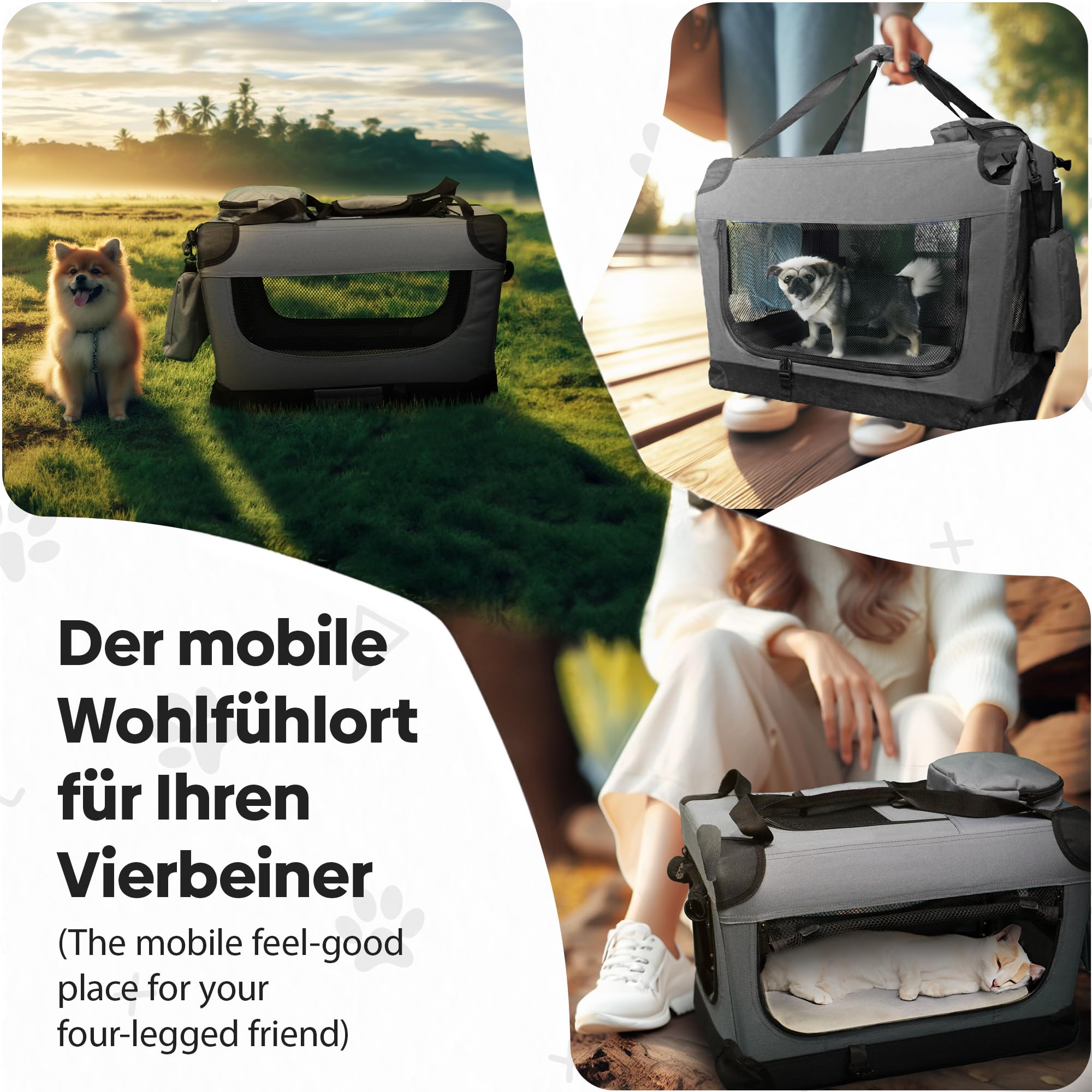 DEFACTO Hundebox faltbar für Auto & Reisen | Hundetransportbox & Hundetasche für Hunde, Katzen & Haustiere | Robuste Faltbare Transporttasche, atmungsaktiv, tragbar (3XL, Grau)