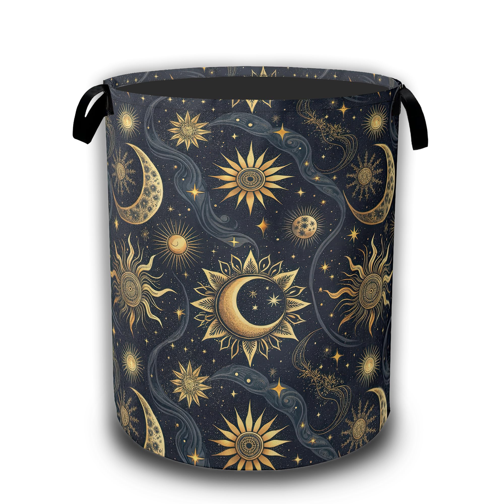 Celestial Golden Sun Moon Laundry Hamper,Laundry Baskets,Waterproof Oxford Cloth Toy Storage for Bedroom,Bathroom,Nursery,16x20.8 Inch