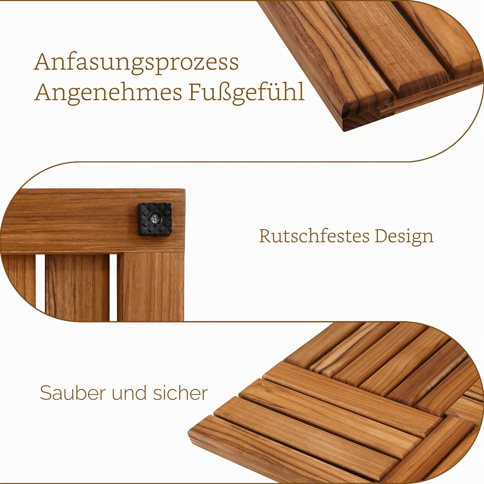 Utoplike Badematte aus Teakholz(61x40.5cm), Holz-Duschmatte für Badezimmer | Rutschfest, Holzboden, stabile Matte für Innendusche, Luxus-Spa, Zuhause oder Außenbereich