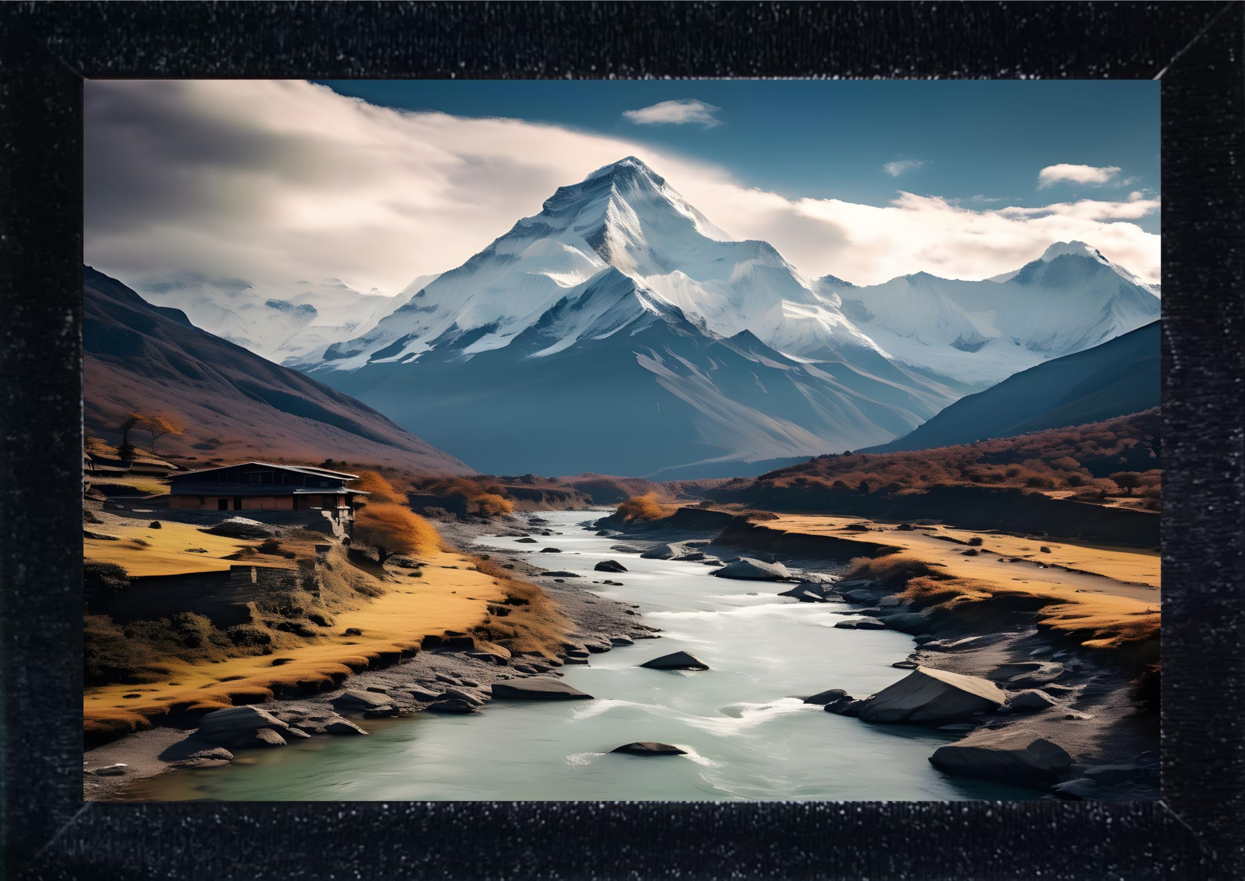 ADVENTURE CREATION Wooden Framed Himalayan Mountain Landscape Wall Art River Valley Scene suitable for Bedroom Living Rooms & Office Decor-image-6